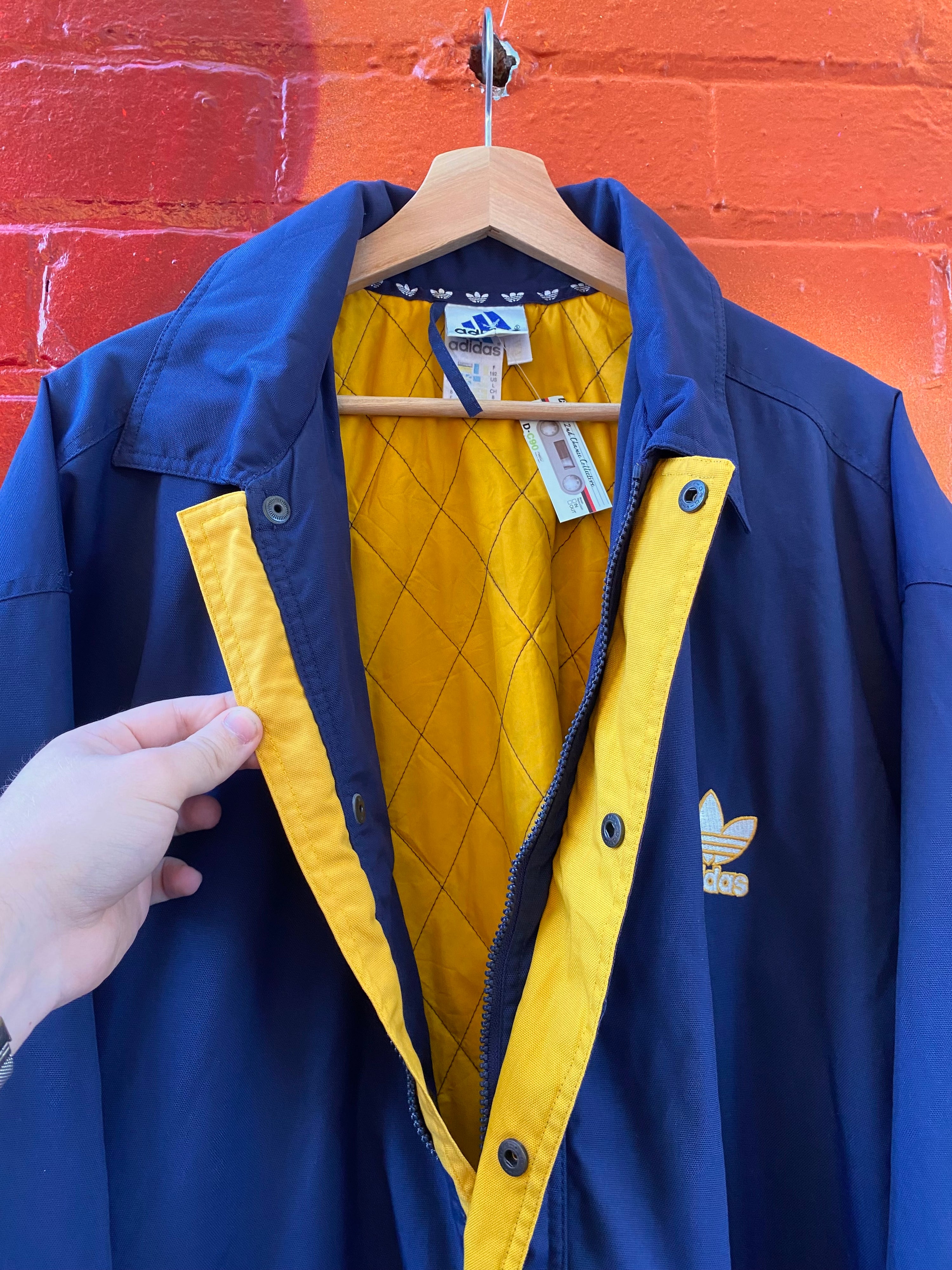 [XL] Vintage Adidas Blue Jacket/Yellow Quilted Interior