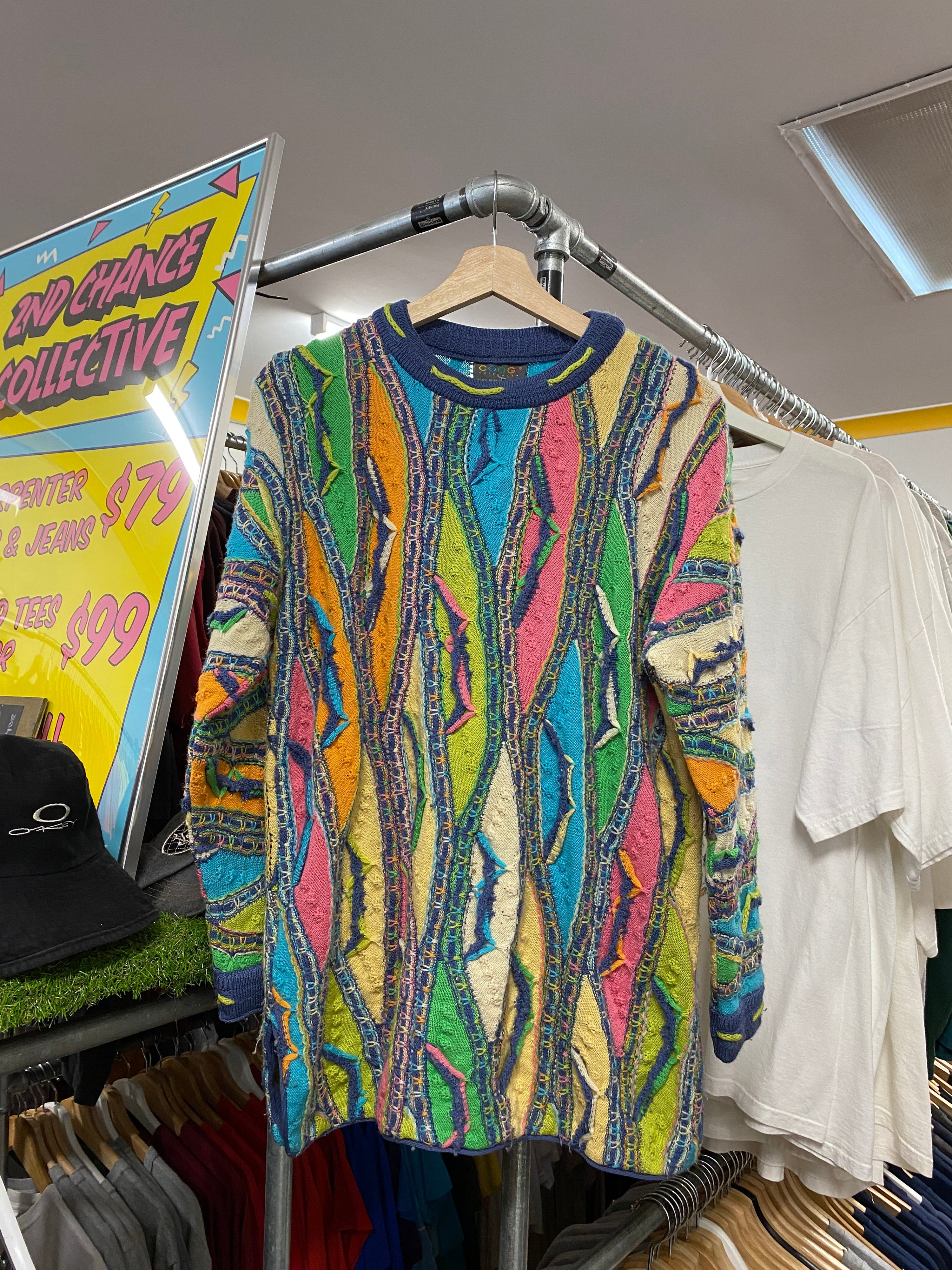 S Vintage Coogi Blue/Pink Vertical Wool Jumper – 2CC Vintage