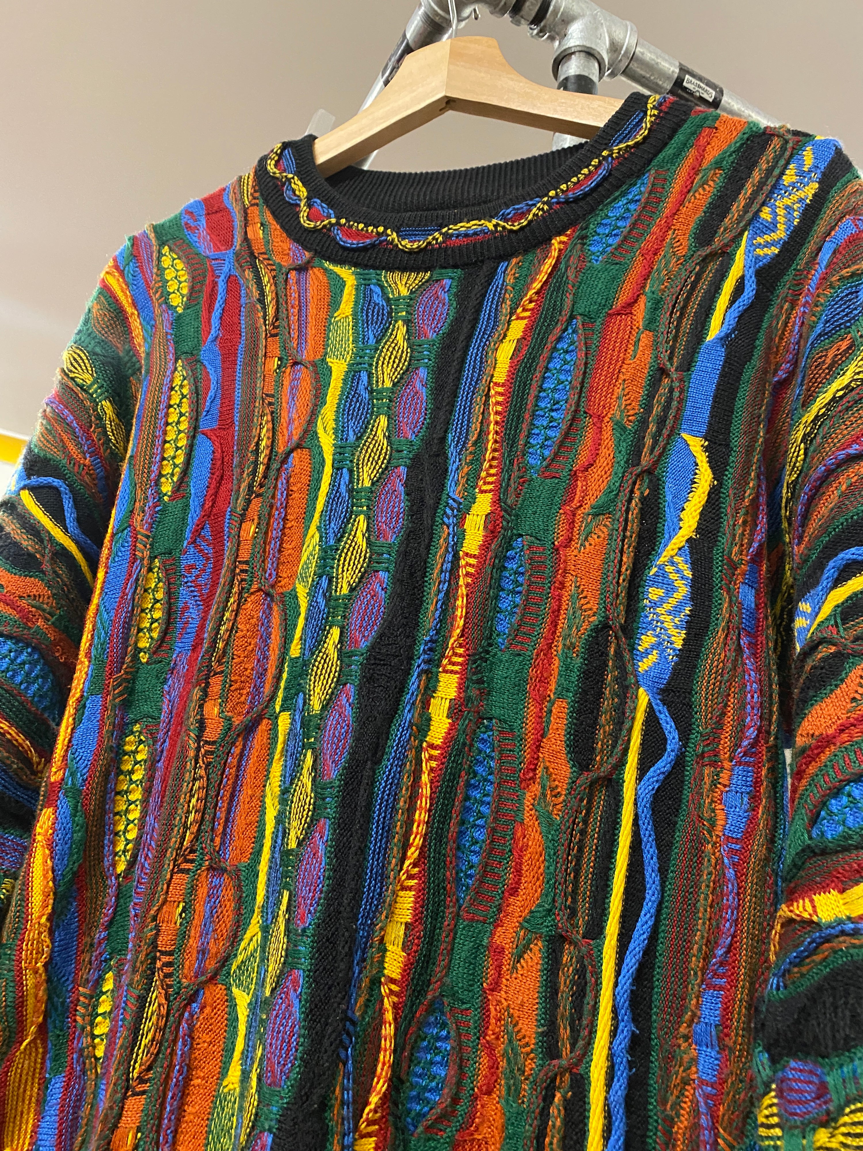 M - Vintage Coogi Yellow/Blue/Red/Green Vertical Wool Jumper