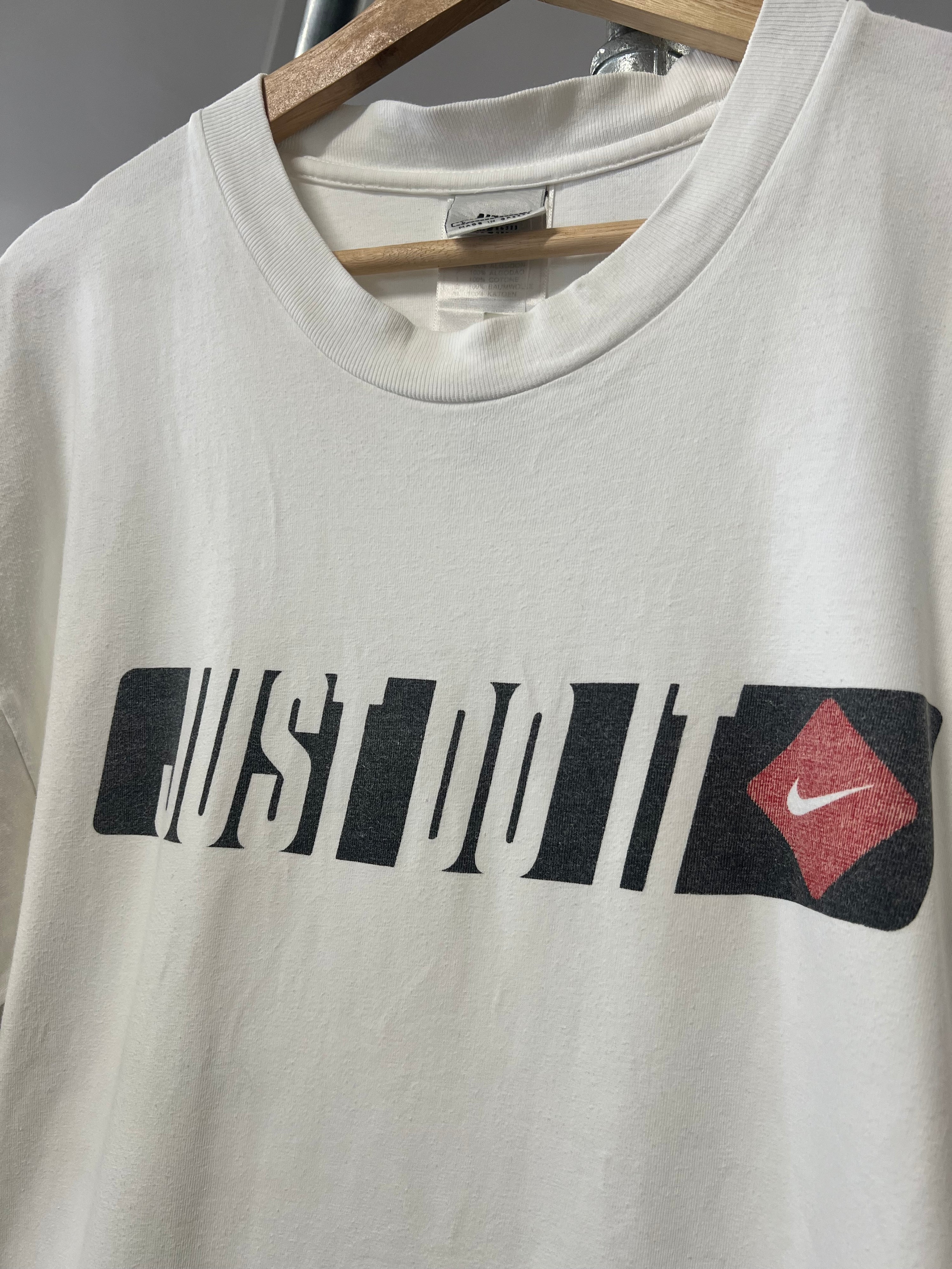 L - Vintage Nike Just Do It Box Logo White Tee