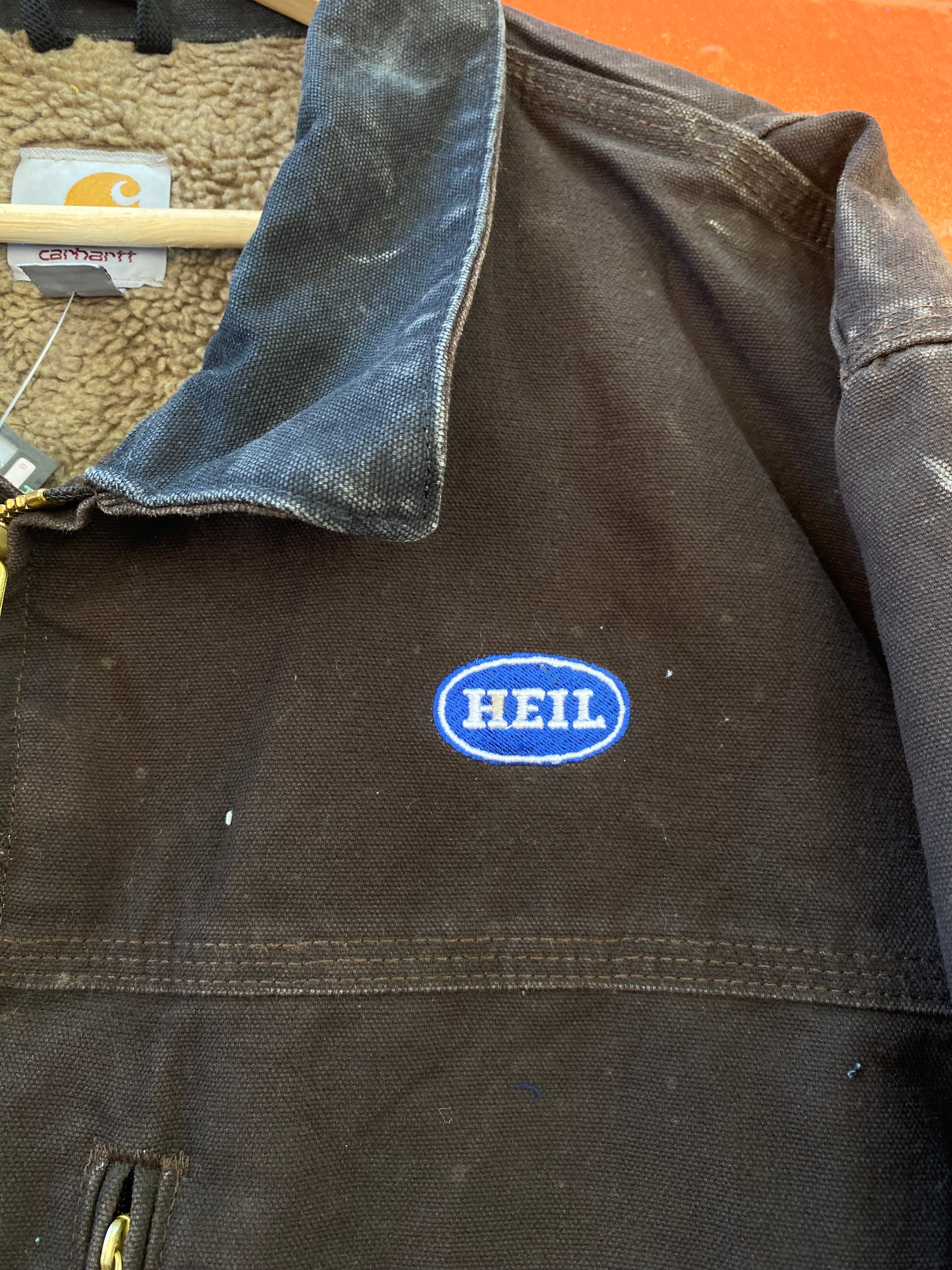 [L] Carhartt C61 Dark Brown Coat 'HEIL 5 Year Safety Record'