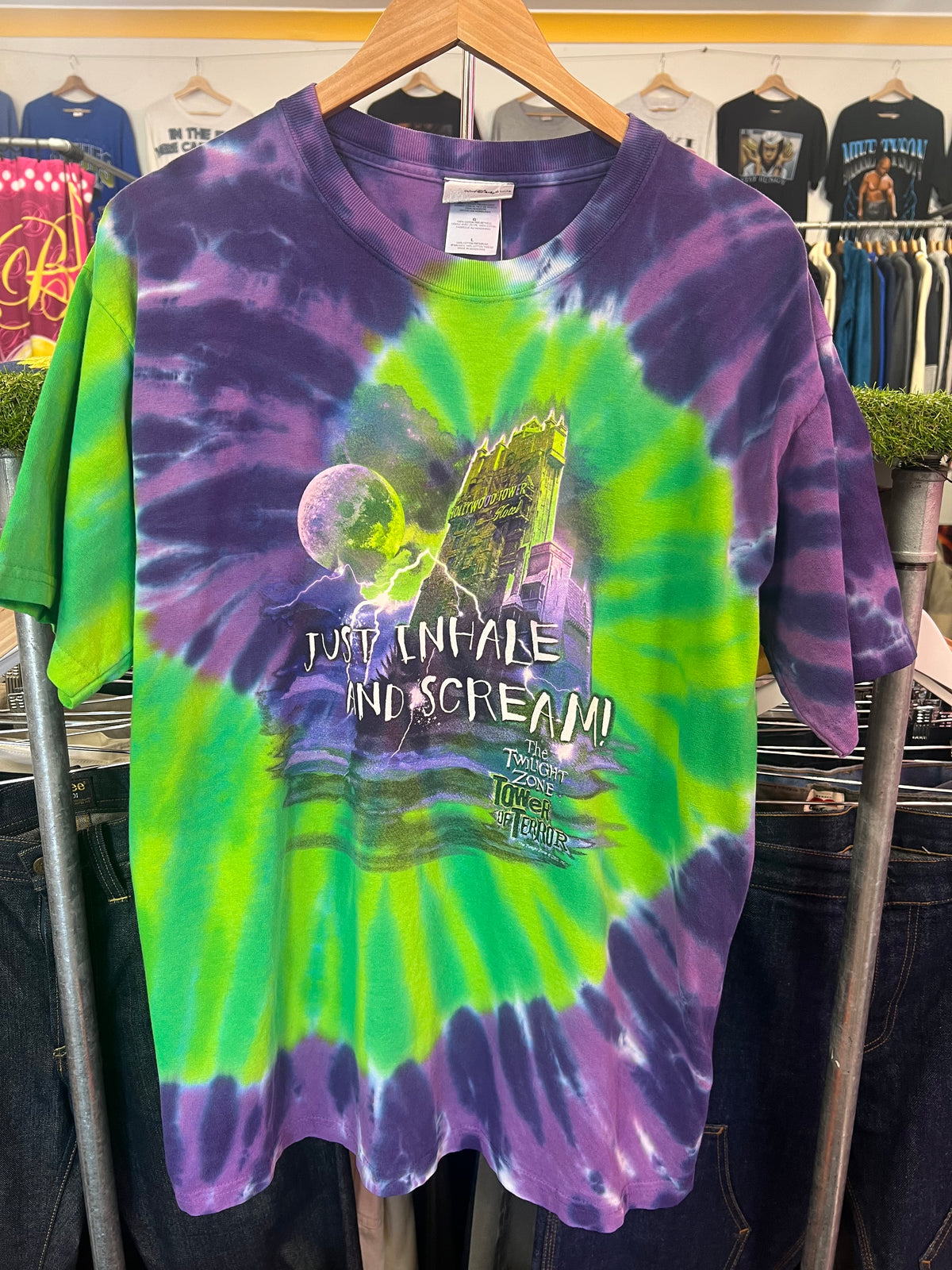 [L] Just Inhale And Scream: Tower Of Terror Tie Dye Tshirt