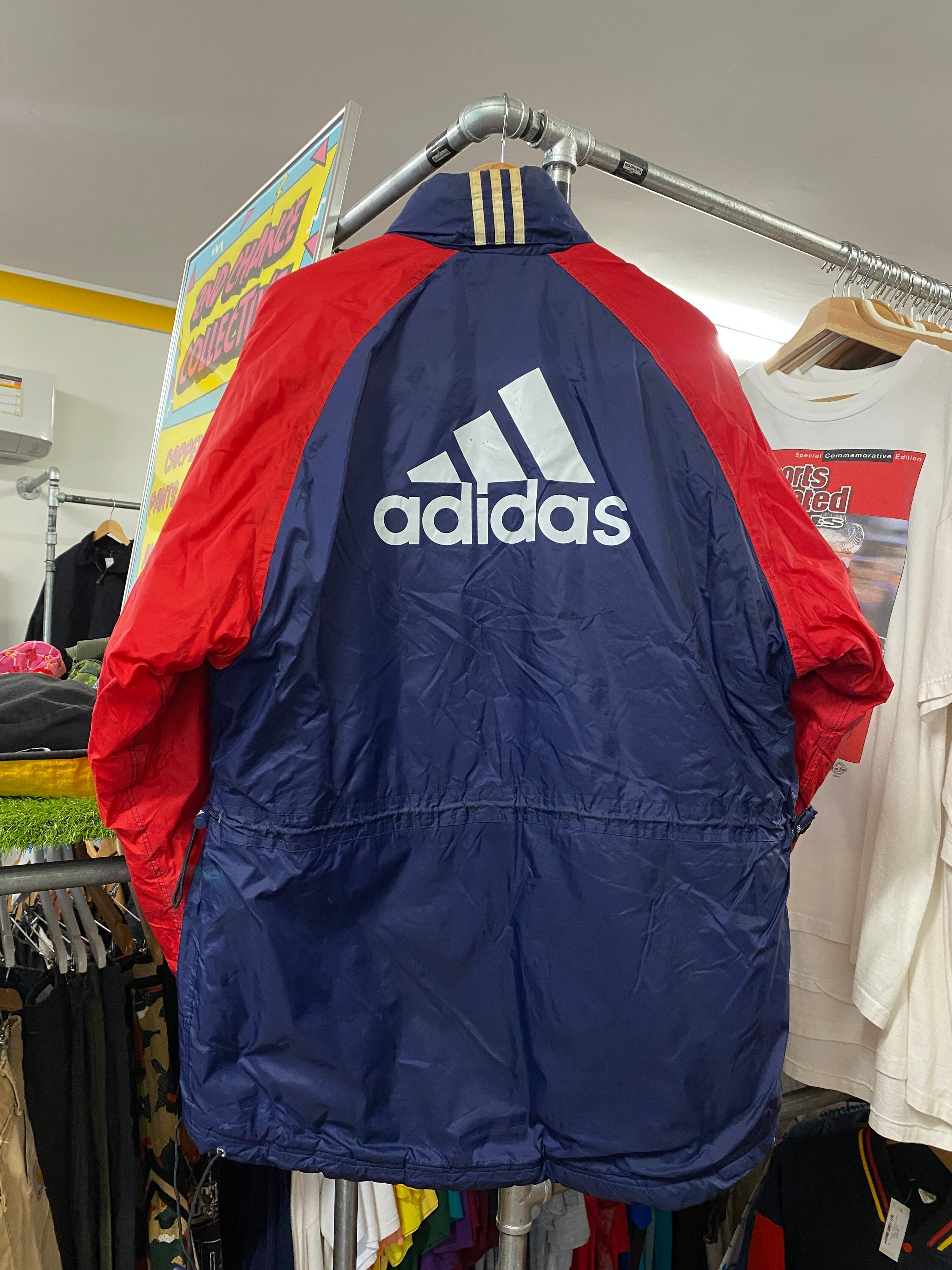 M - Vintage Adidas Puffer Zip Up Red Top/Blue Bottom