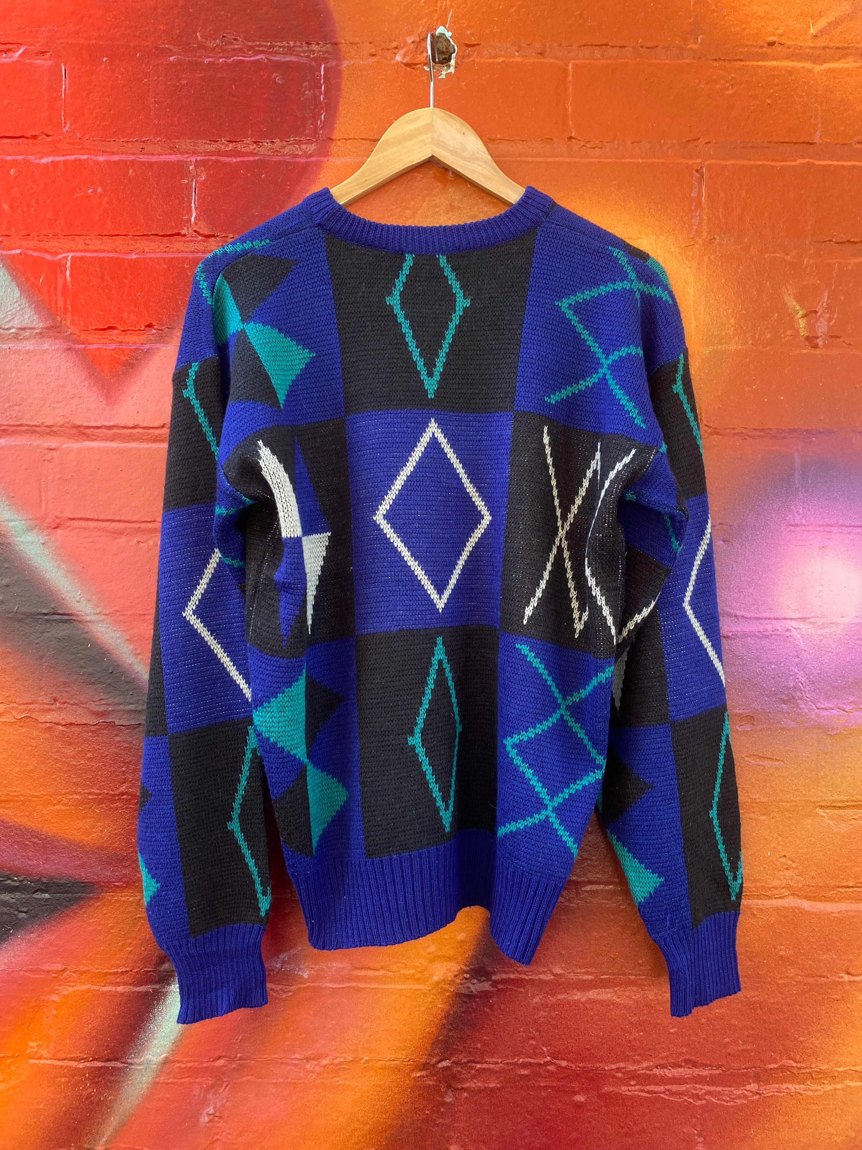 [M] Robert Stock Blue/Black Knit Sweater