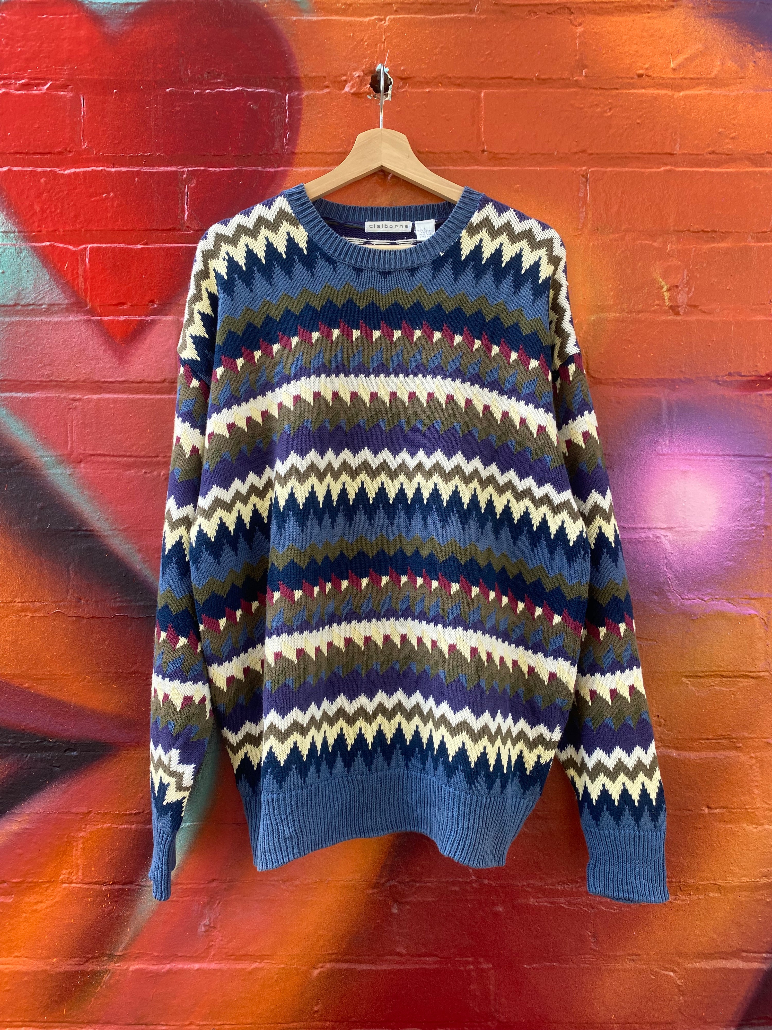 [L] Claiborne Multicolour Horizontal Zig-Zag Knit Sweater