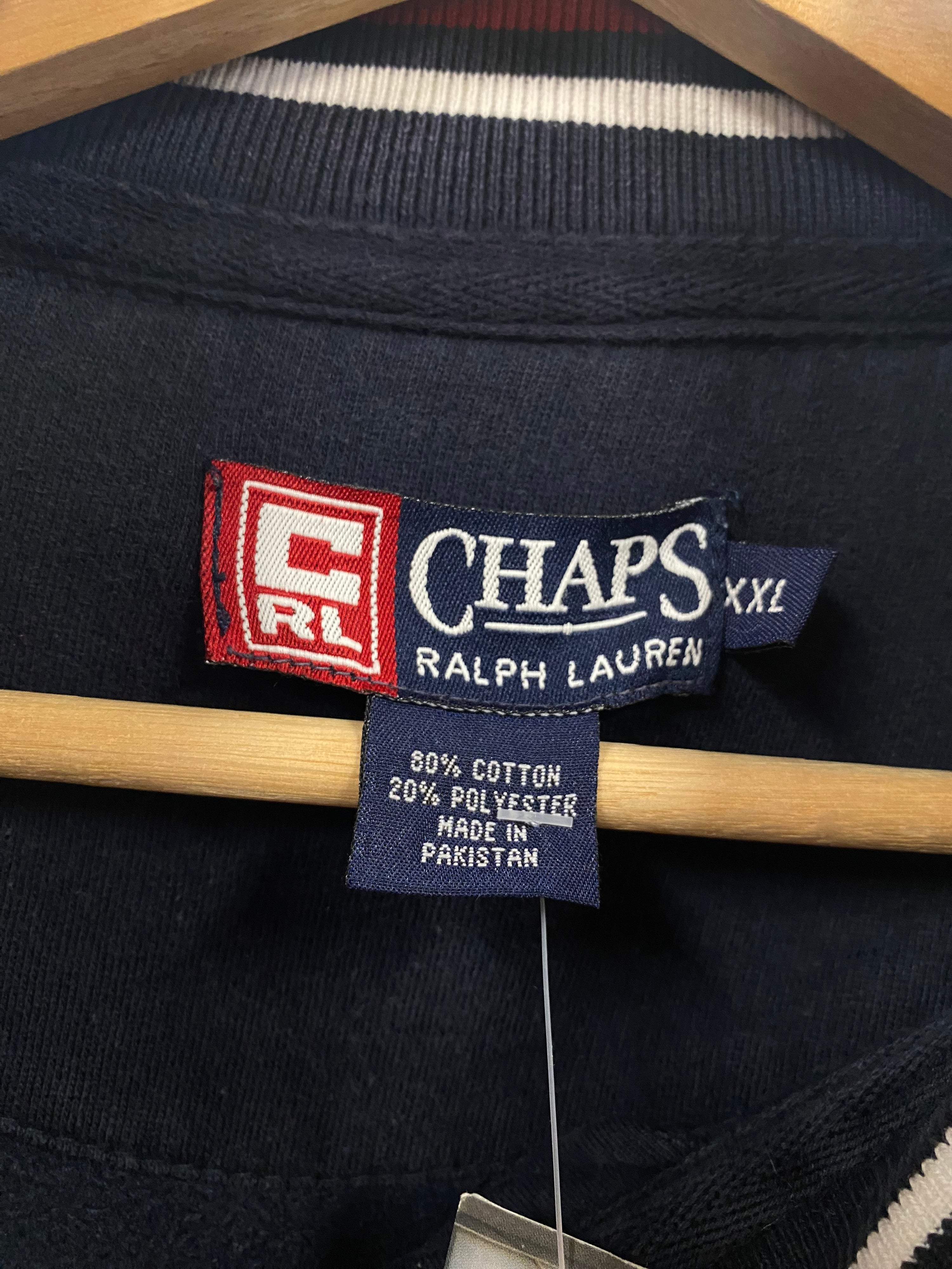 [2XL] RL Chaps Navy 1/4 Zip Jumper American Flag Patch