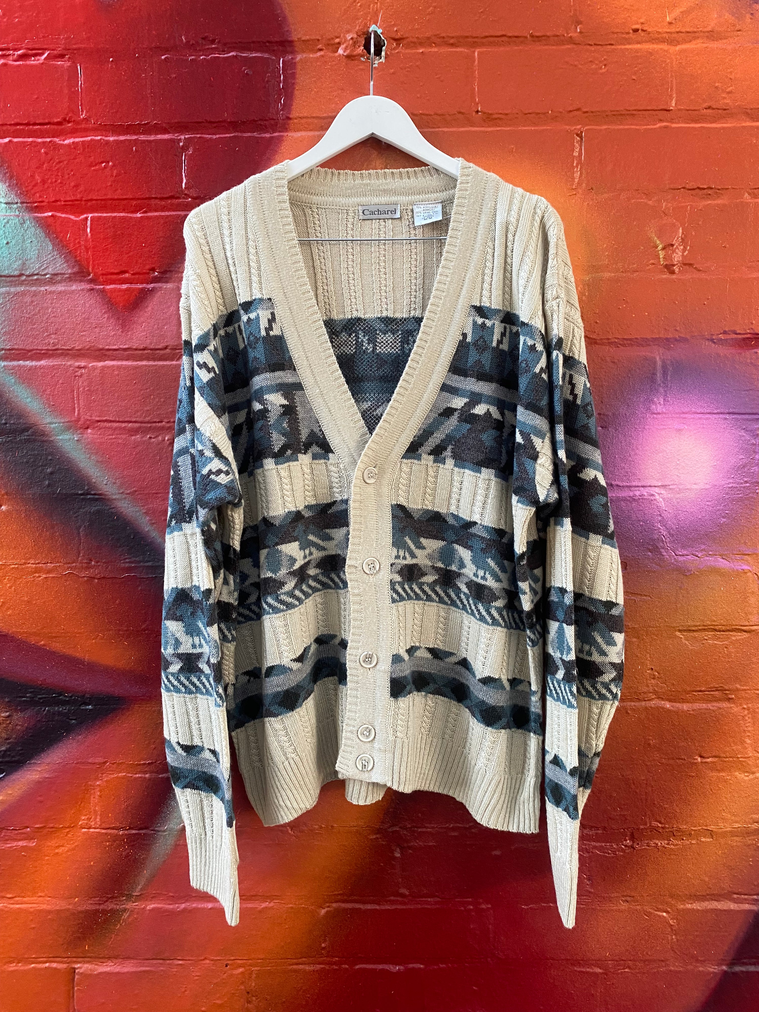 [M] Cacharel Cream/Blue Knit Cardigan