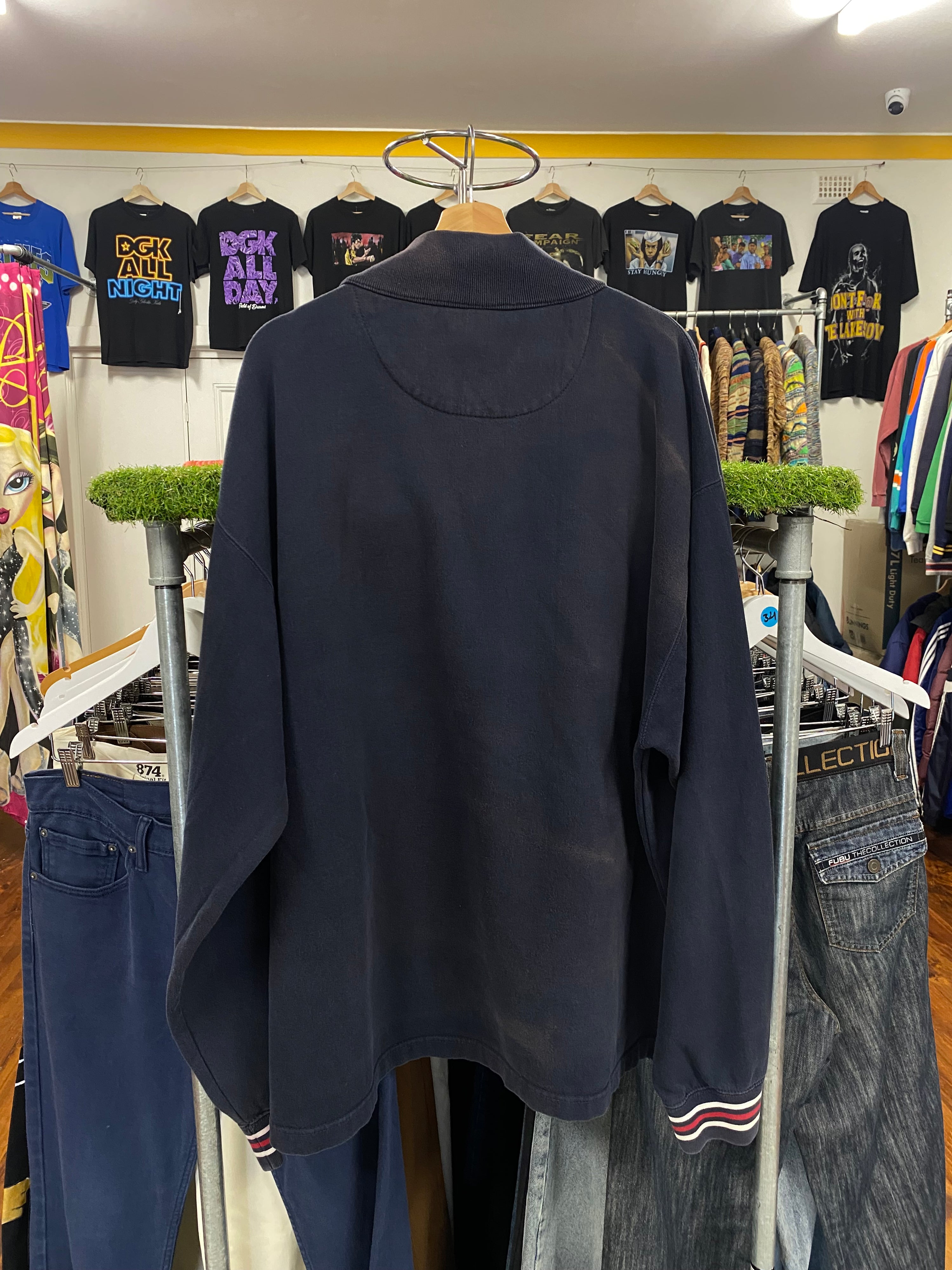 [2XL] RL Chaps Navy 1/4 Zip Jumper American Flag Patch
