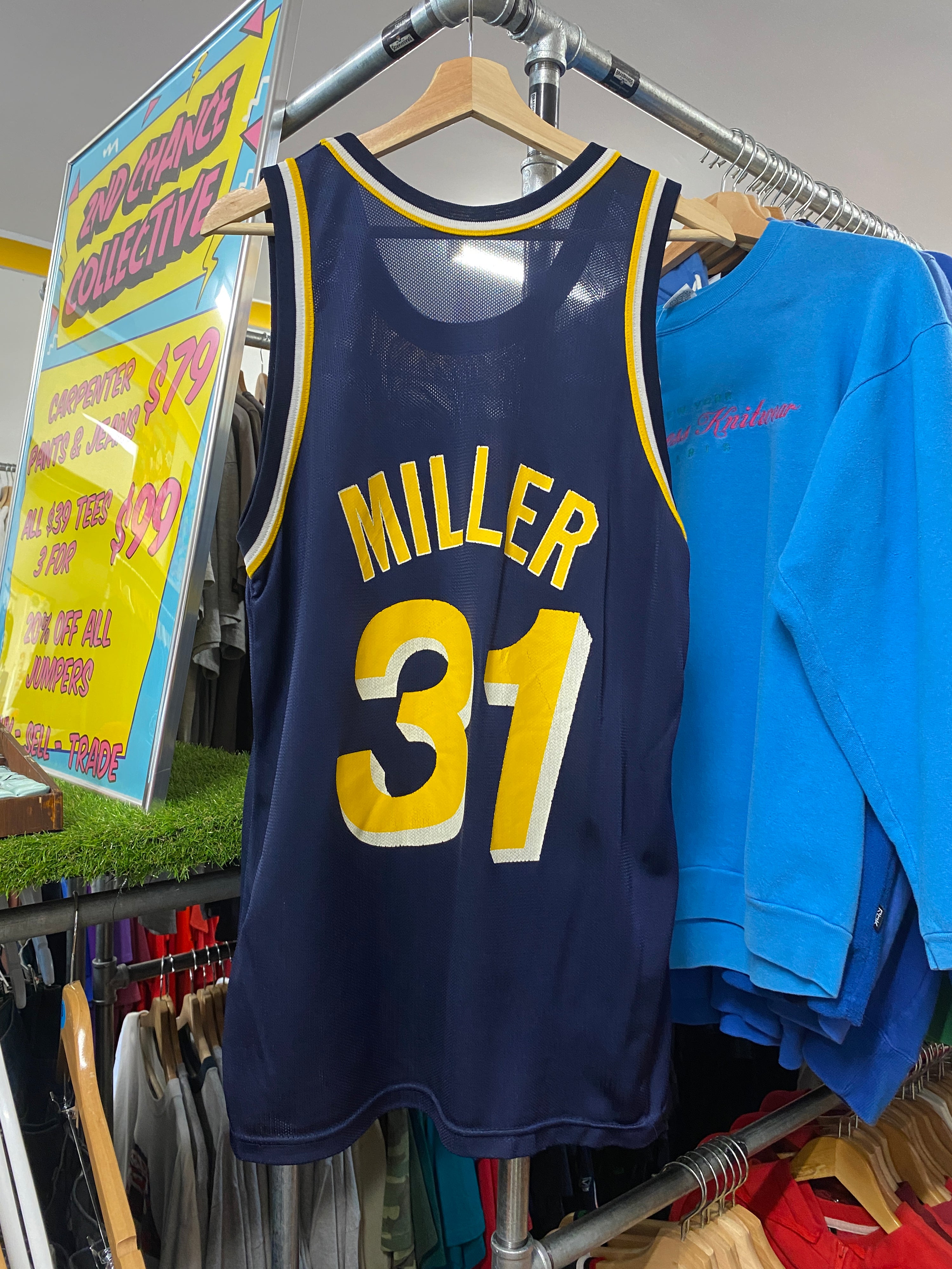 L - Vintage Champion #31 Miller Indiana Pacers Jersey