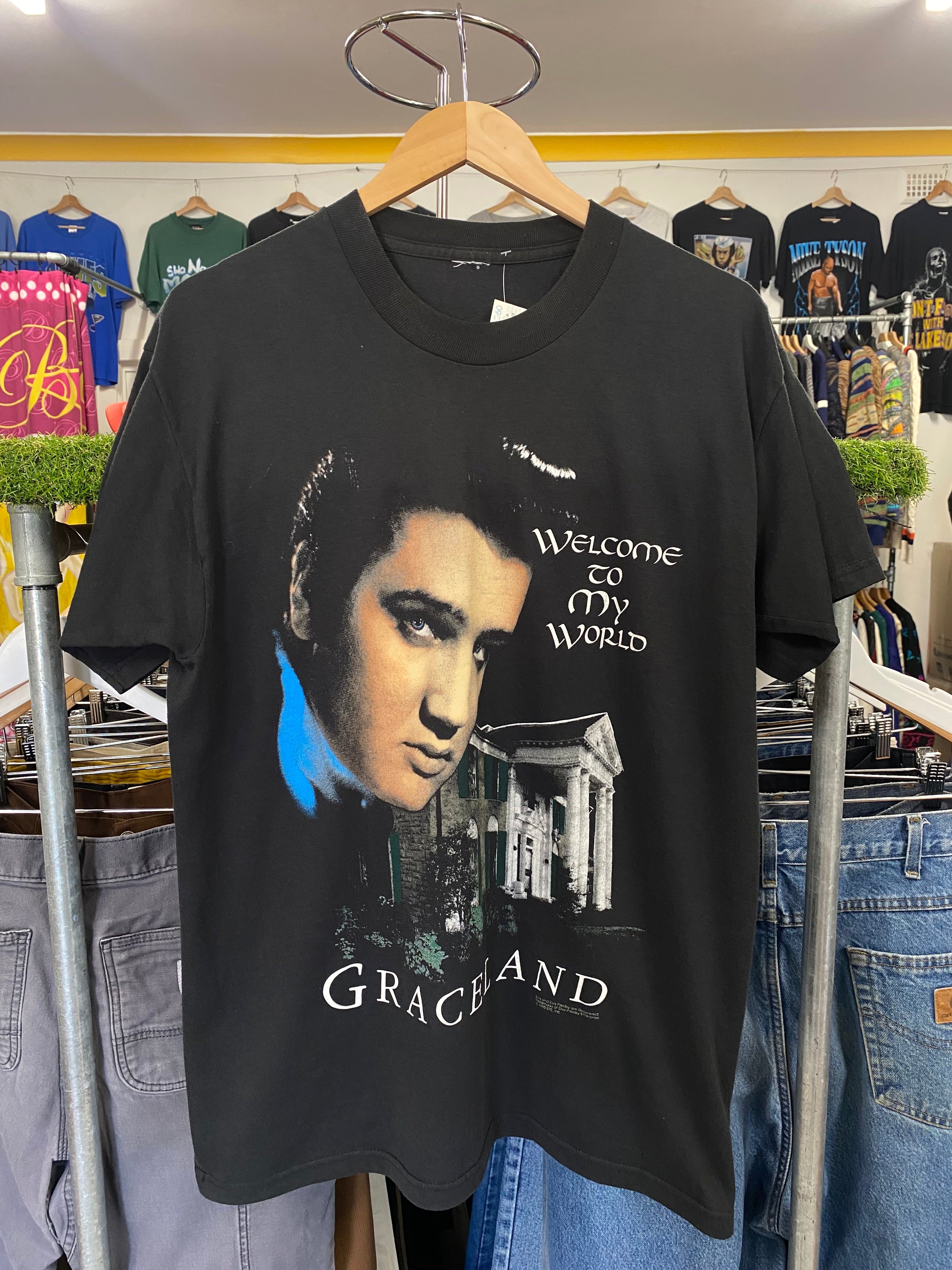[L] 1995 Elvis Presley Graceland Black Tshirt