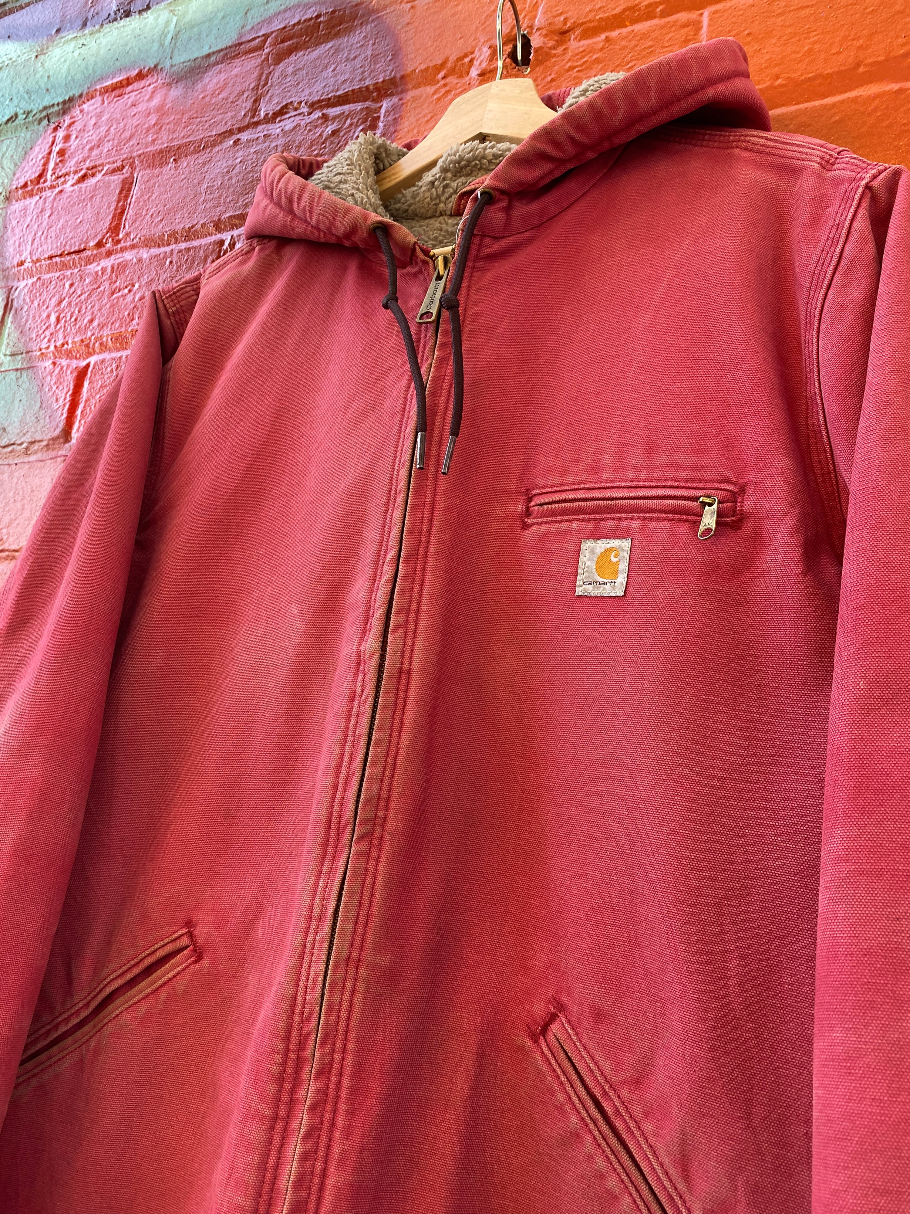 XL - Carhartt Faded Red/Pink Fleece Interior Hooded Jacket