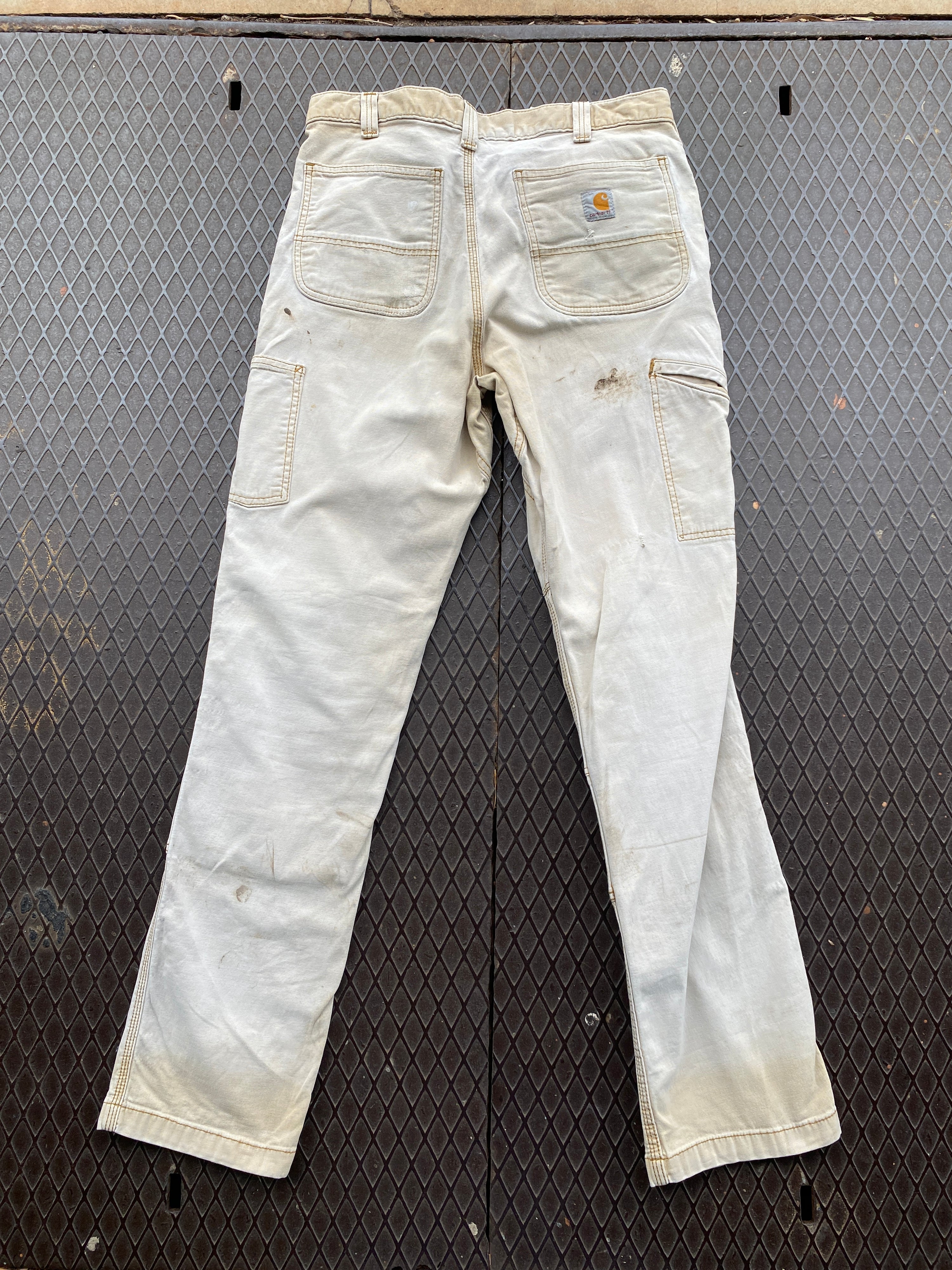 32 - Carhartt Double Knees Faded Beige Distressed