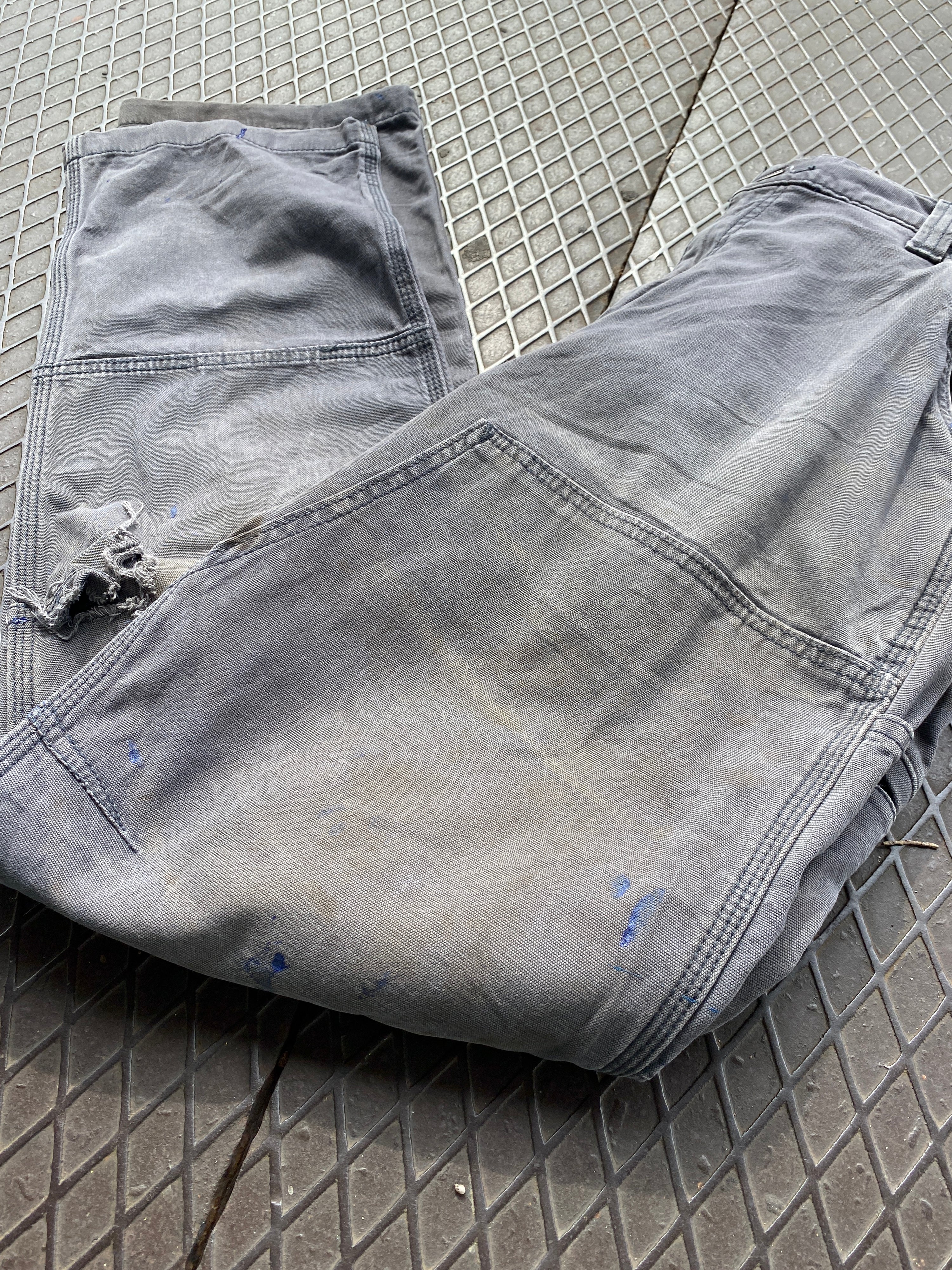 34 - Carhartt Double Knees Grey Heavily Distressed