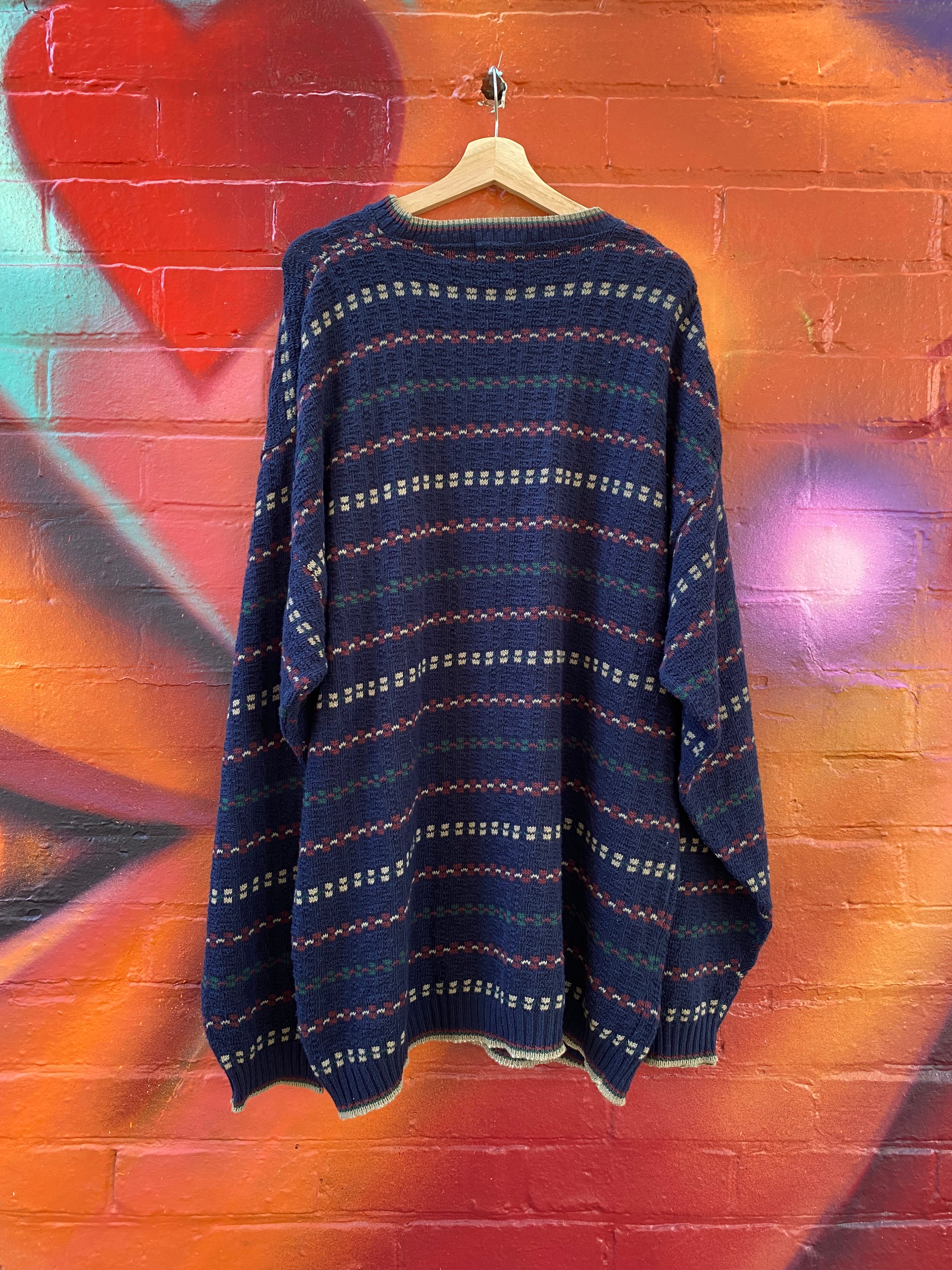 [XLT] Trader Bay Navy w/ Small Rectangles Knit Sweater