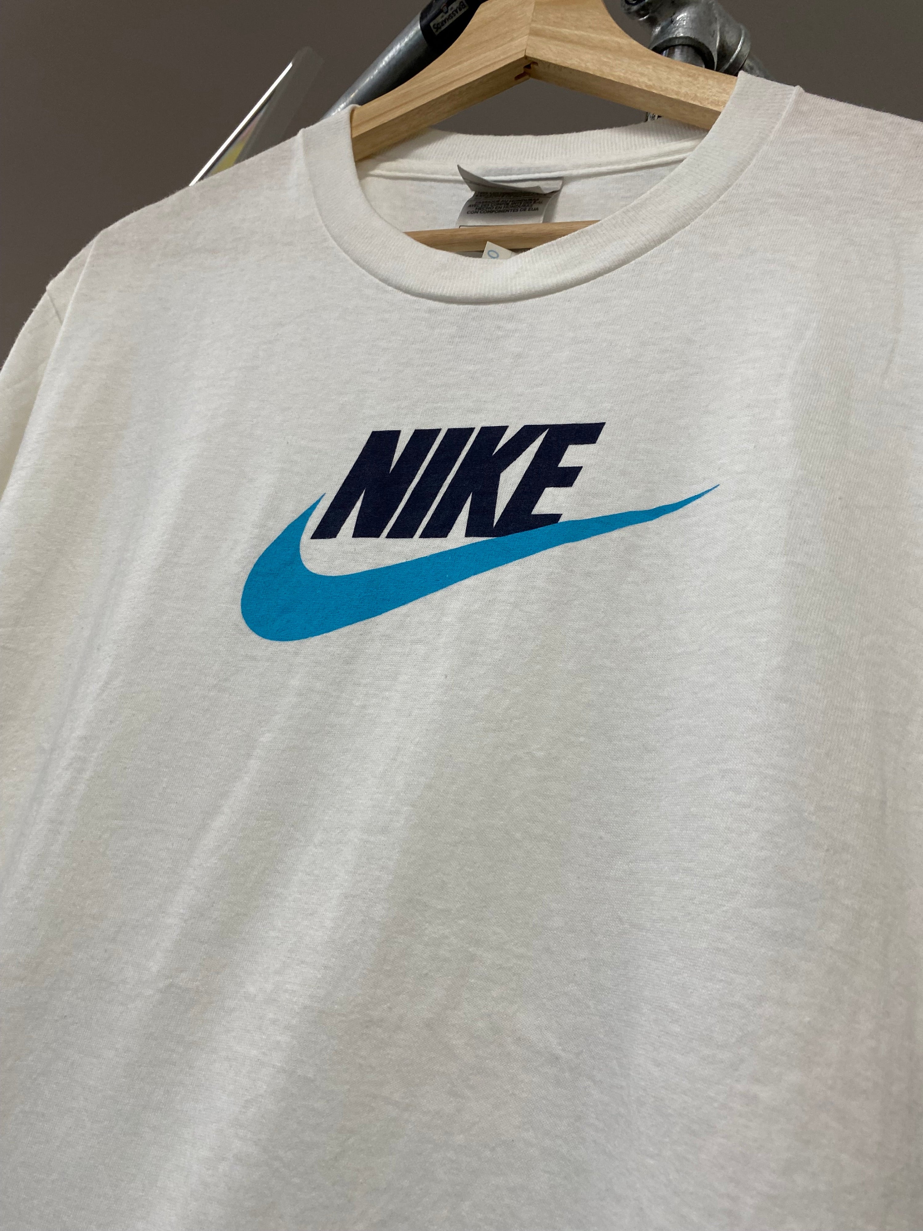 M - Nike Light Blue/Black Centre Logo White Tee