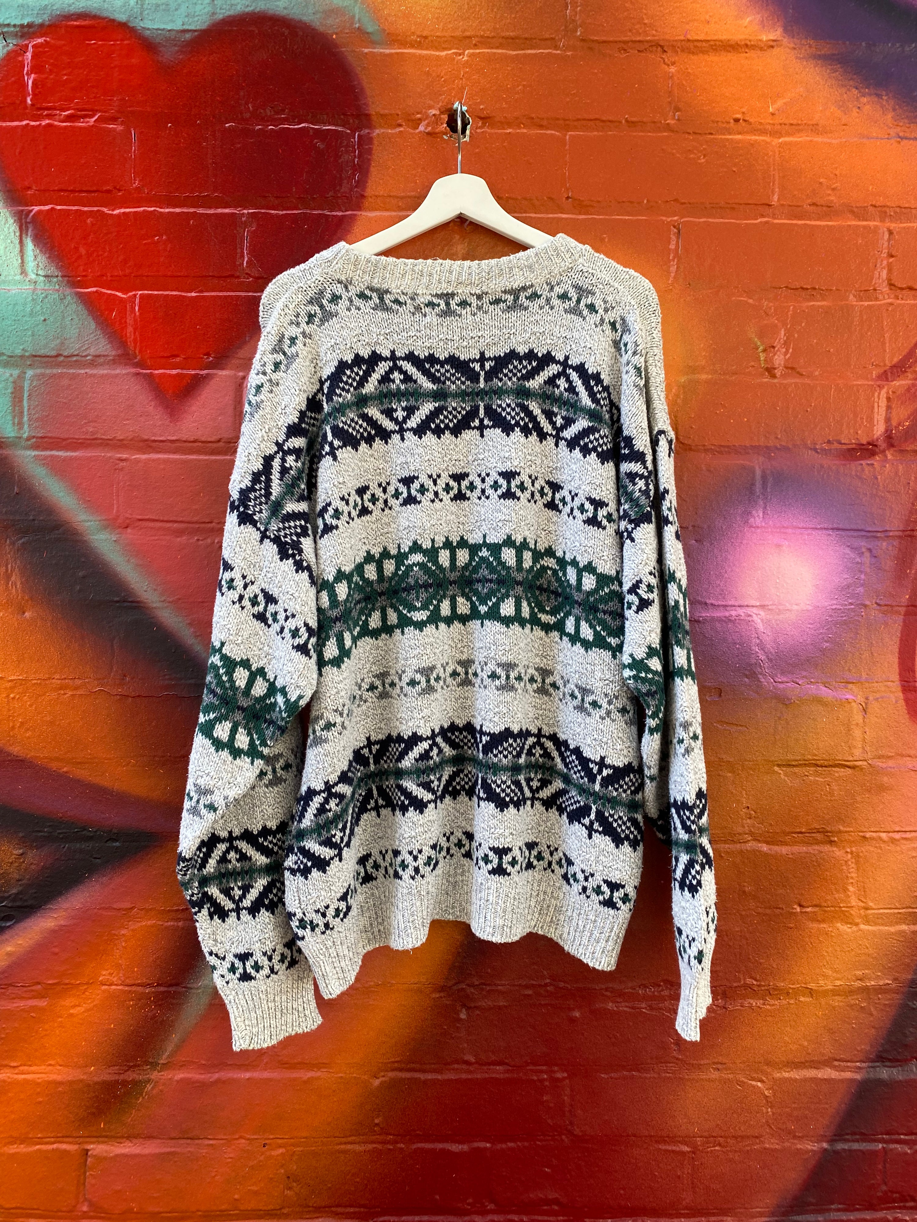 [XL] Peconic Bay Grey/Green Knit Sweater