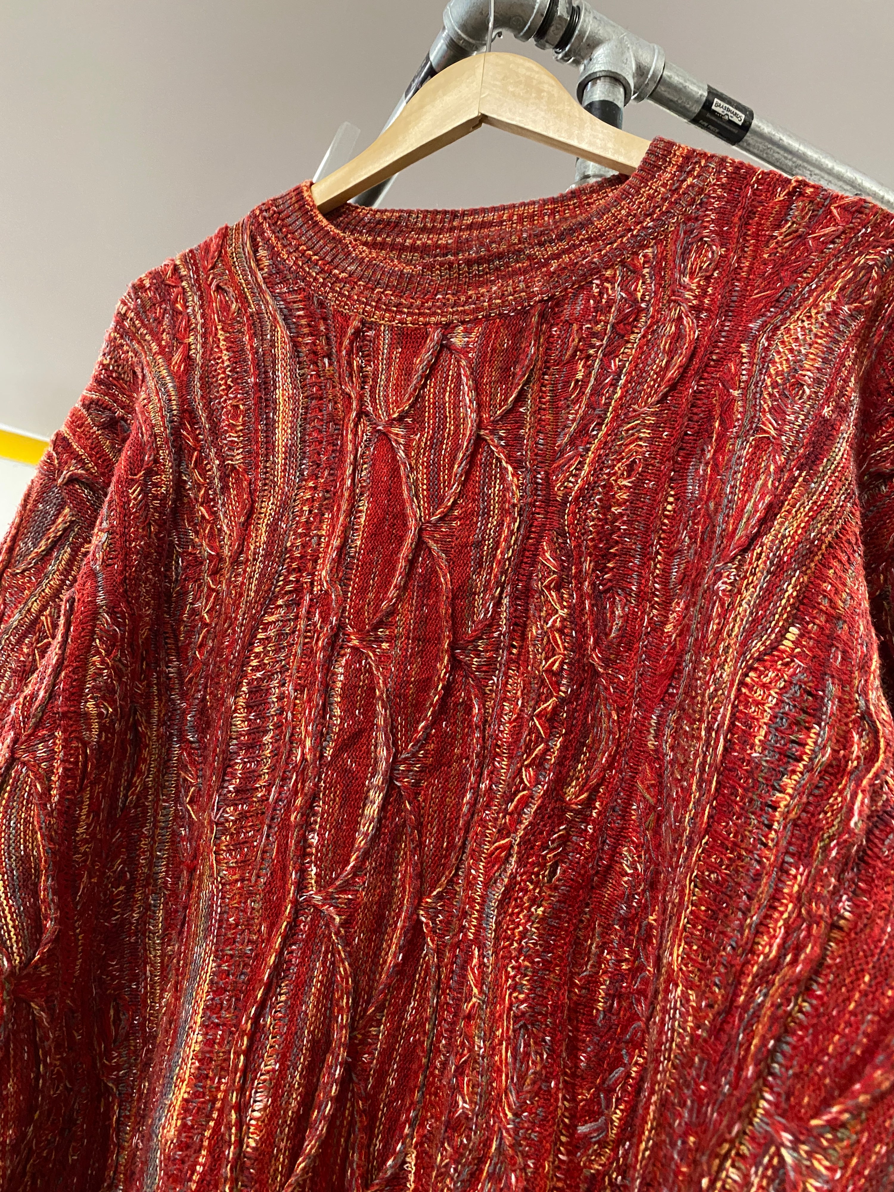 M - Vintage Coogi Snow Red Vertical Wool Heavy Jumper