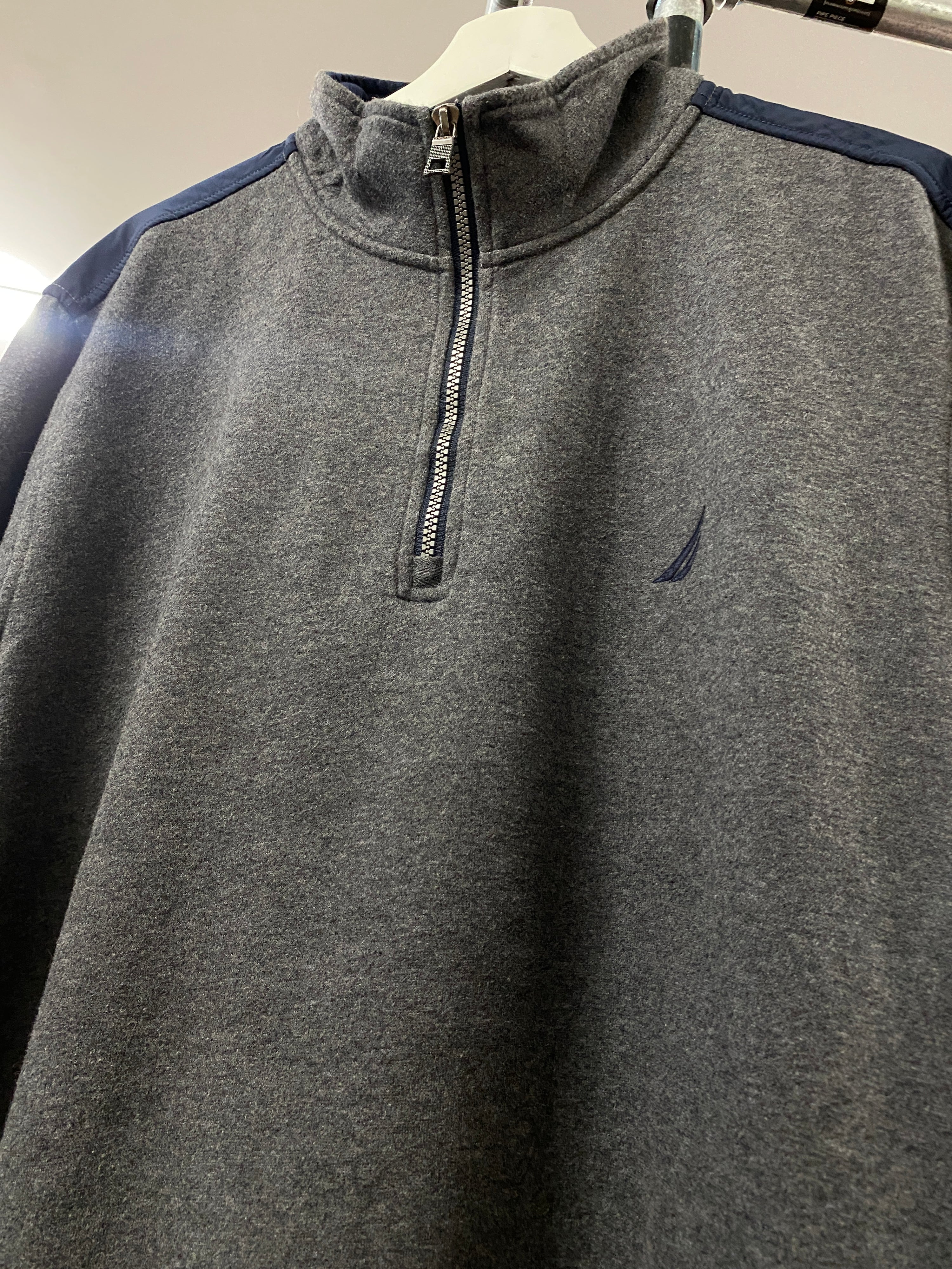 XL - Nautica Competition Grey/Blue Shoulder 1/4 Zip Fleece