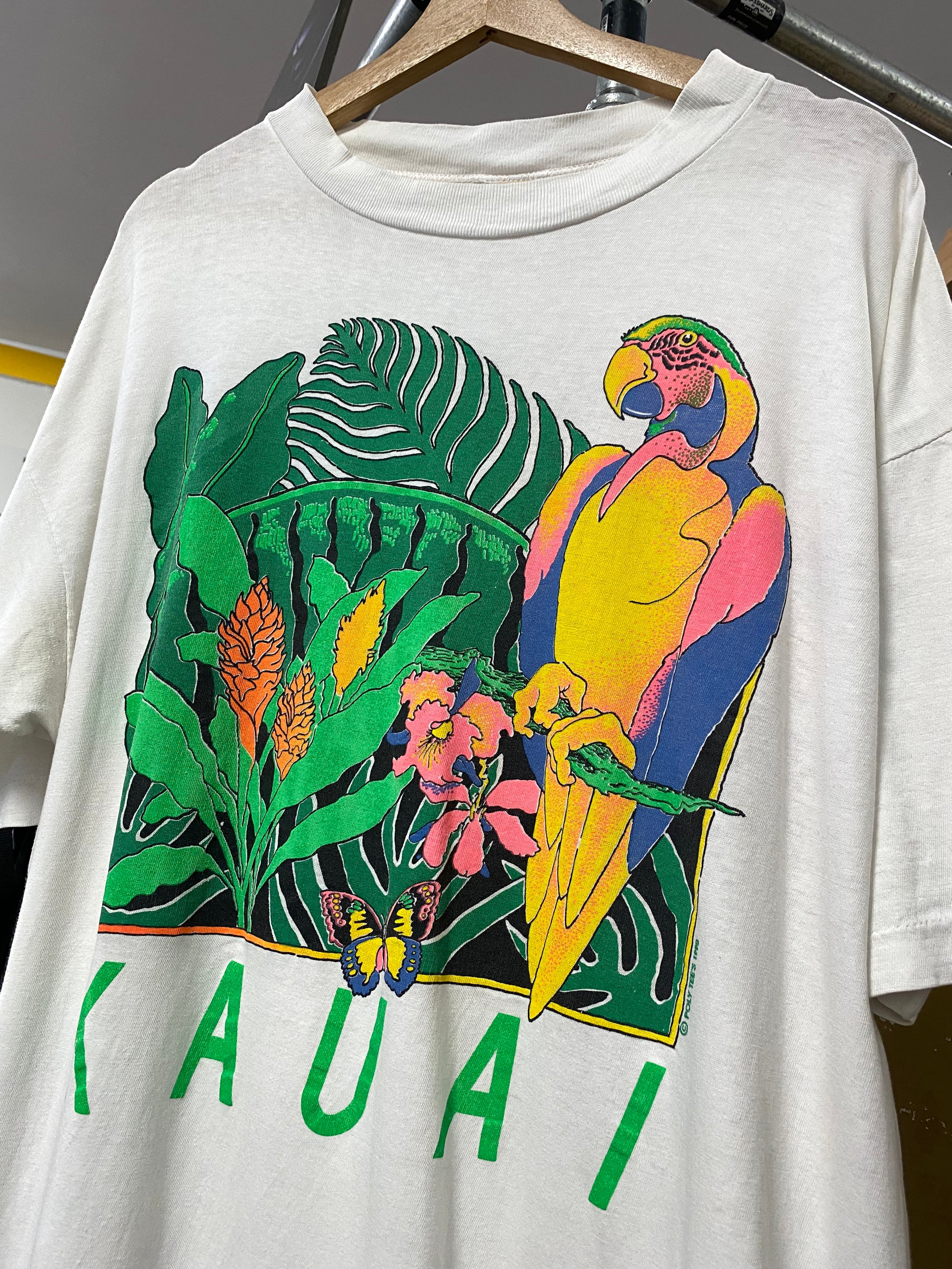 [3XL] 1990 KAUAI Parrot White Tee