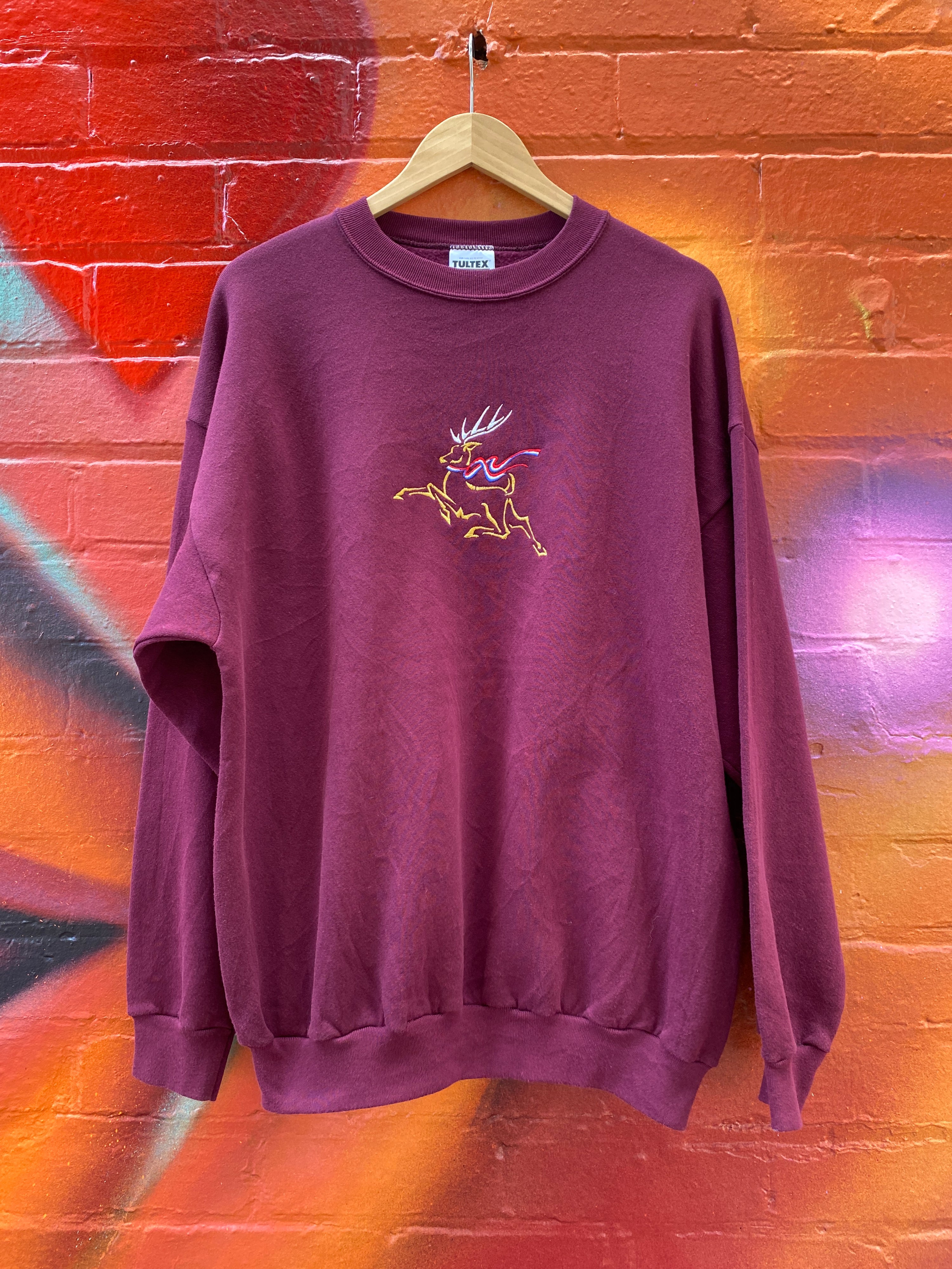 XL - Embroidered Reindeer Plum Jumper