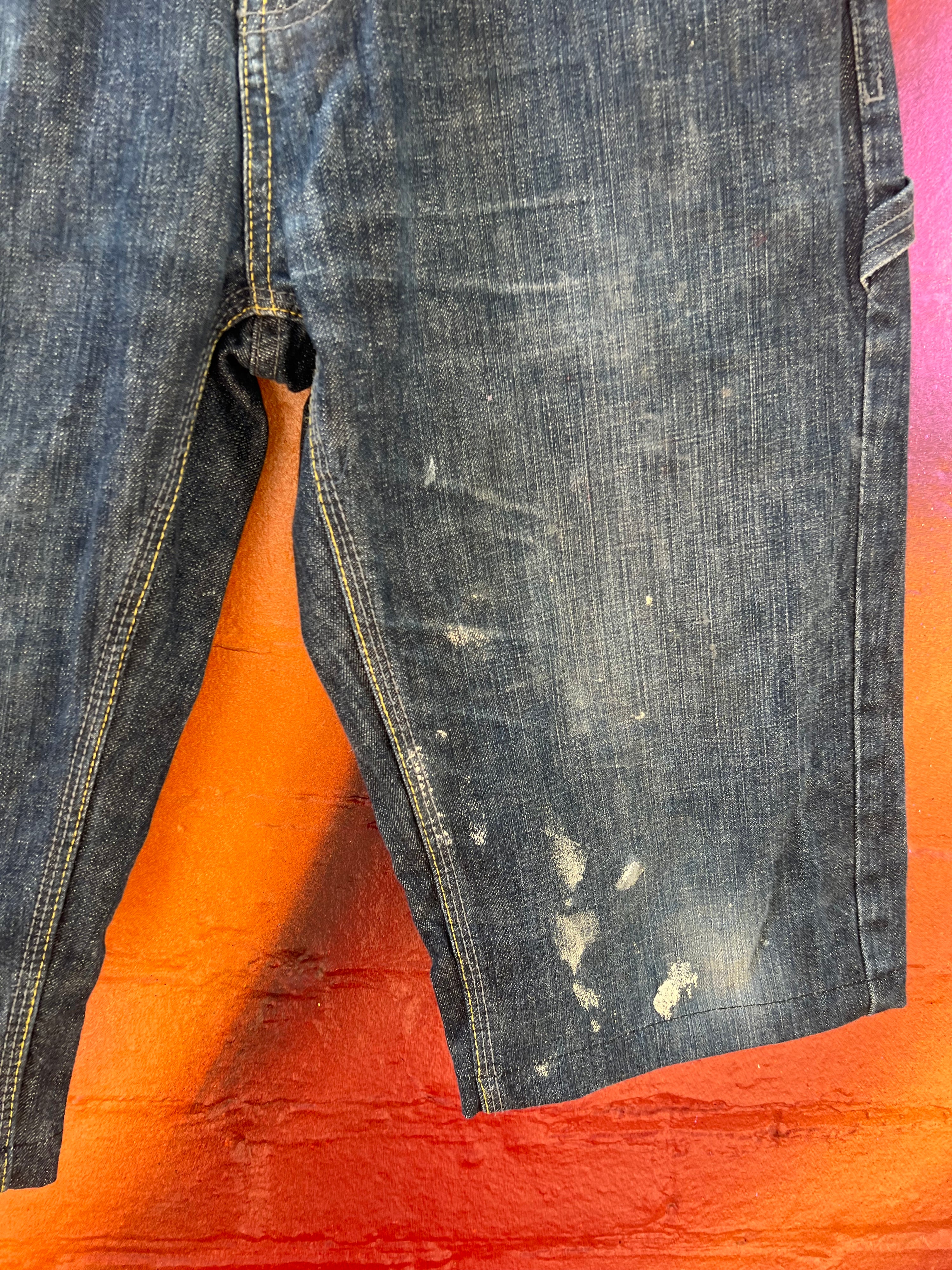 34 - Tricorp Workwear Denim Carpenter Shorts Yellow Stitching