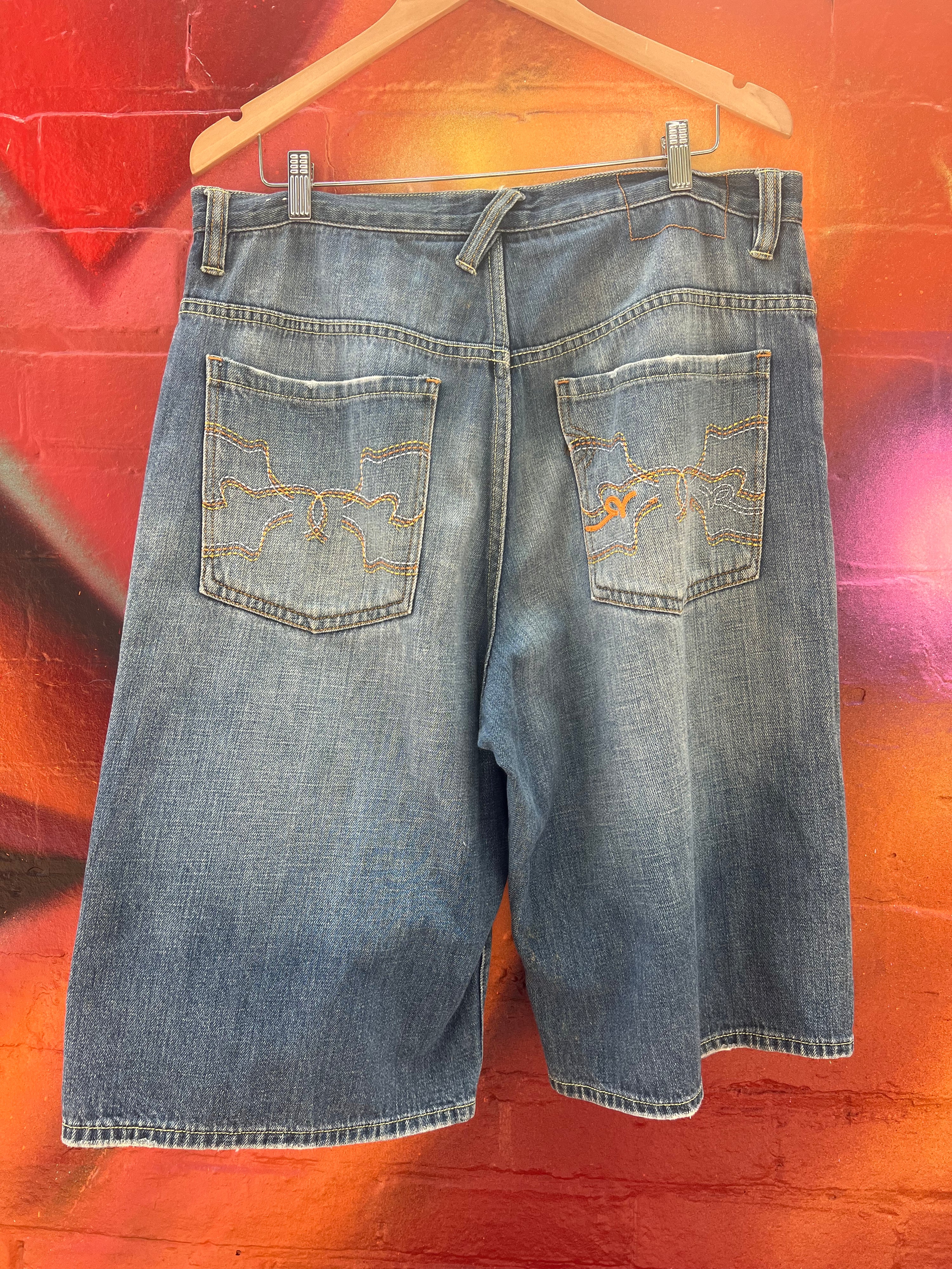 36 - Rocawear Denim Shorts Orange Embroidery