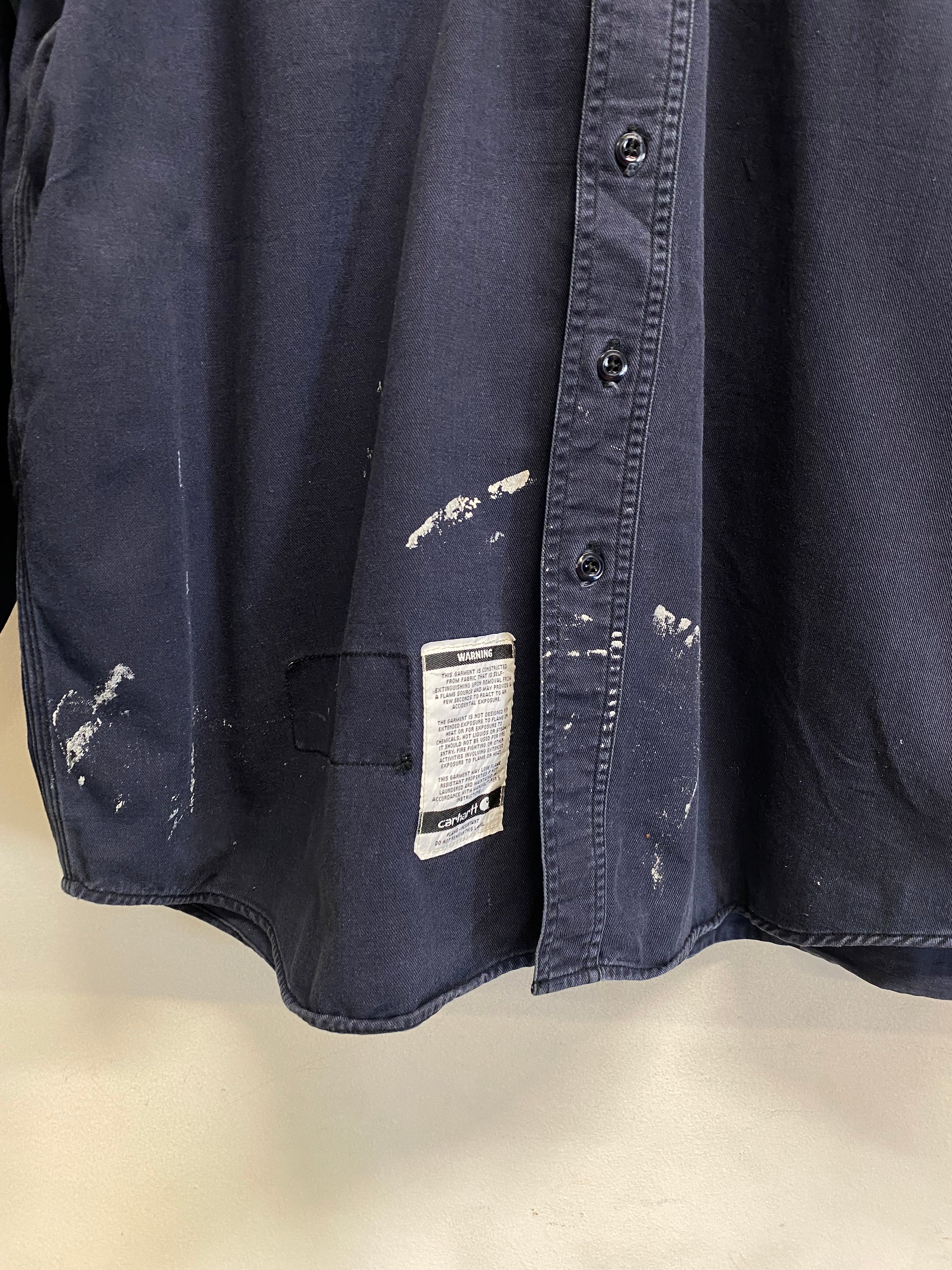 2XL - Carhartt FR Navy LS Button-up Paint Marks