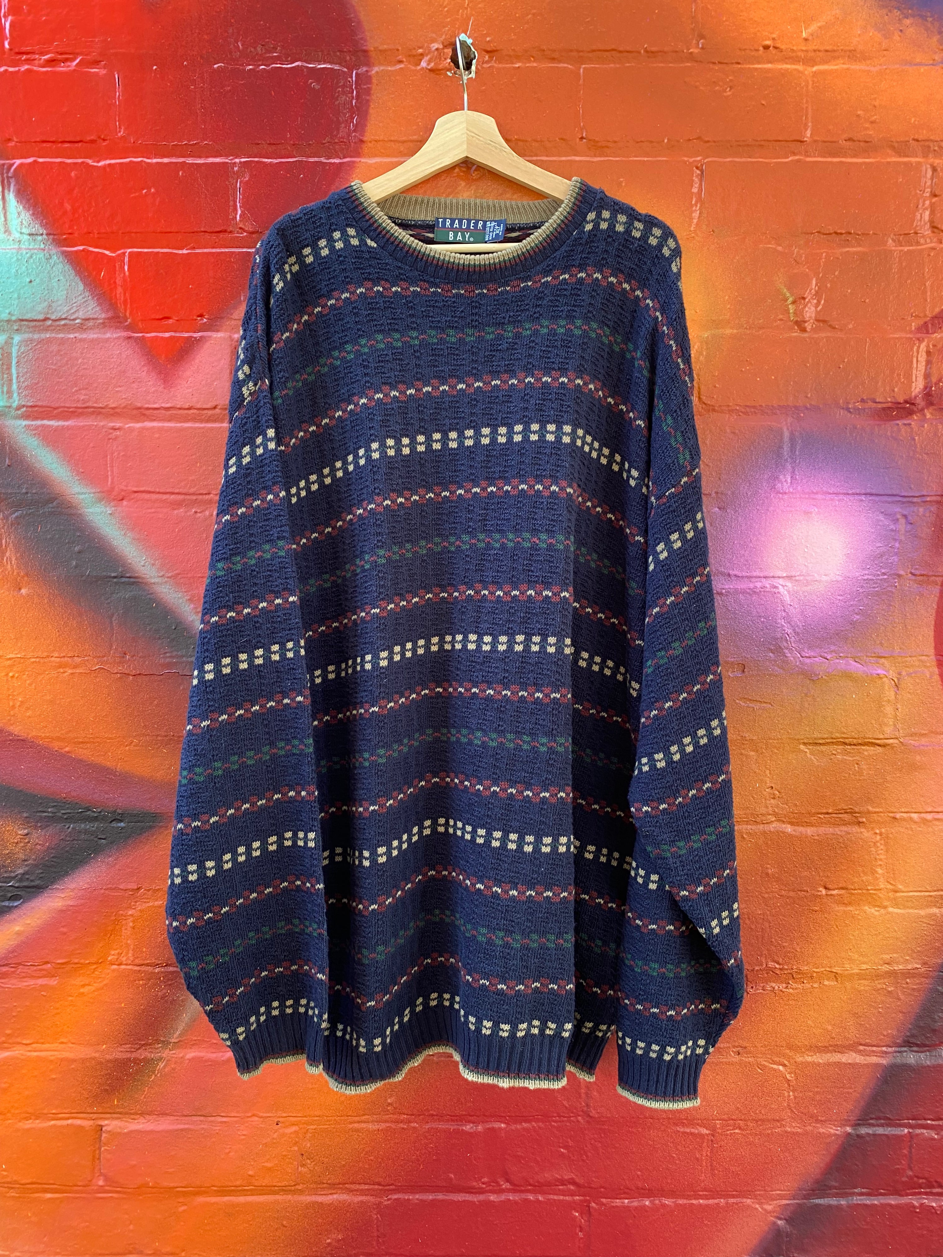 [XLT] Trader Bay Navy w/ Small Rectangles Knit Sweater