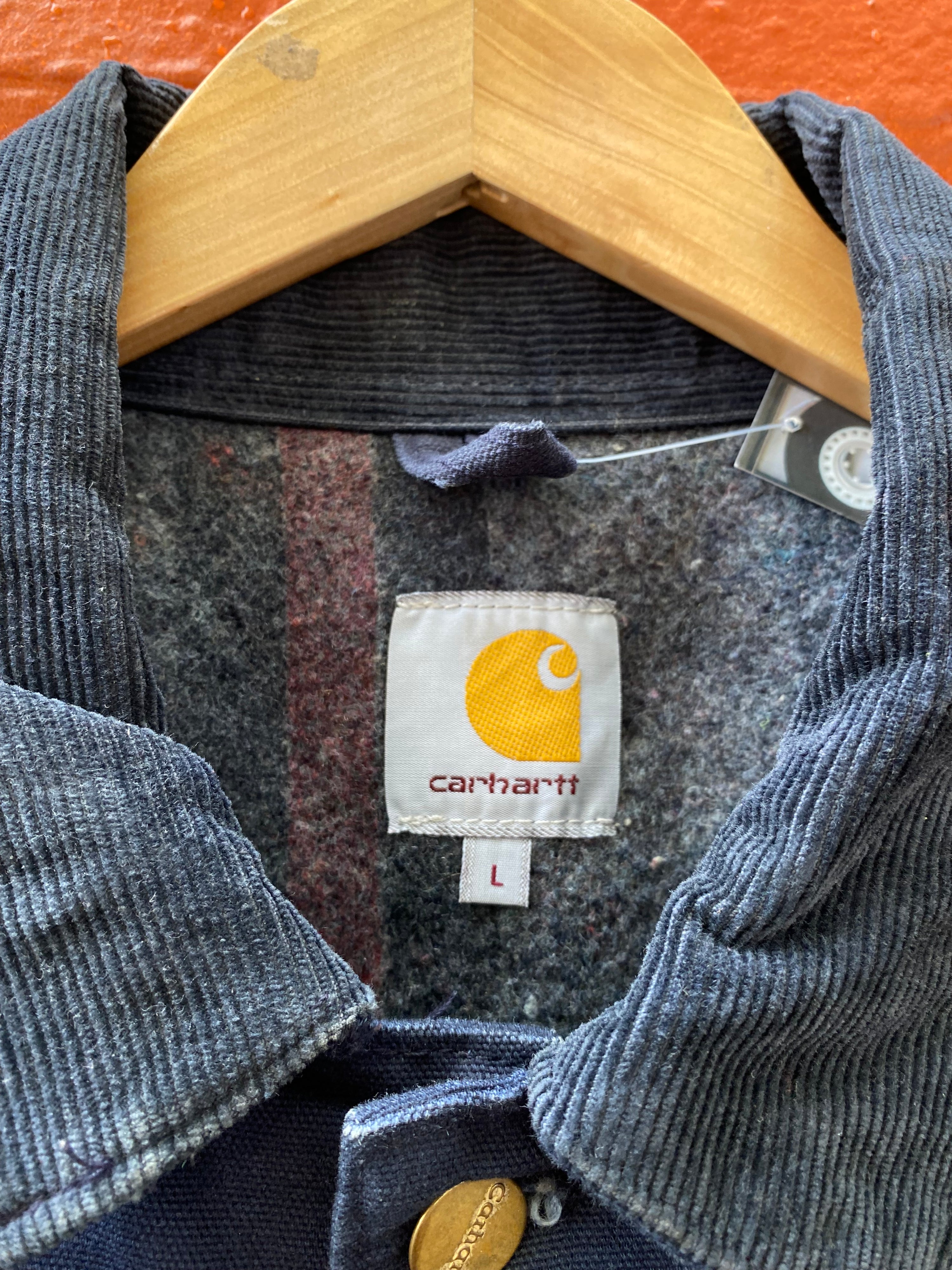 [L] Carhartt Navy Blue Chore Coat Blanket Lined