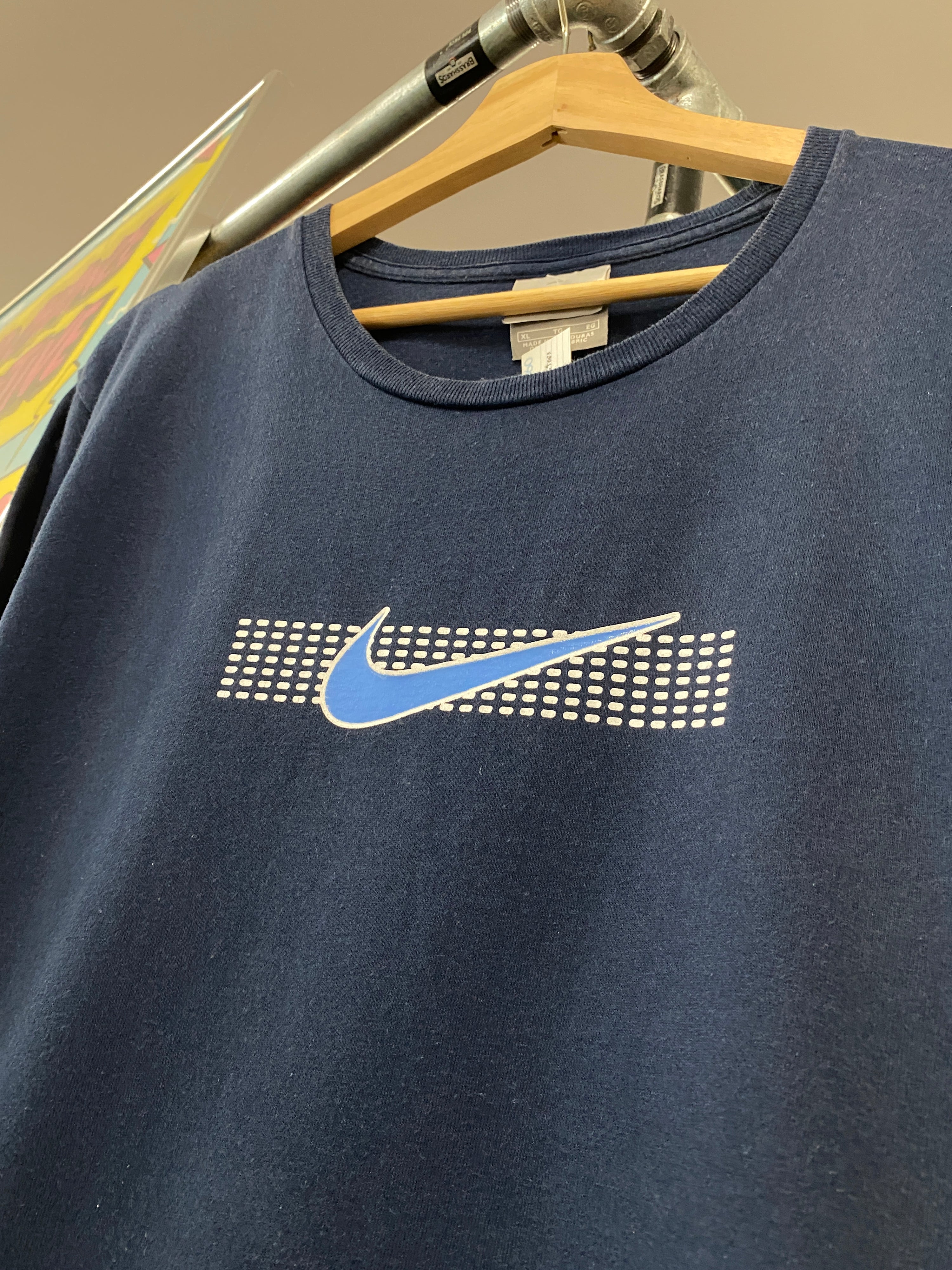 XL - 2000s Nike Large Tick Over Dots Blue Tee