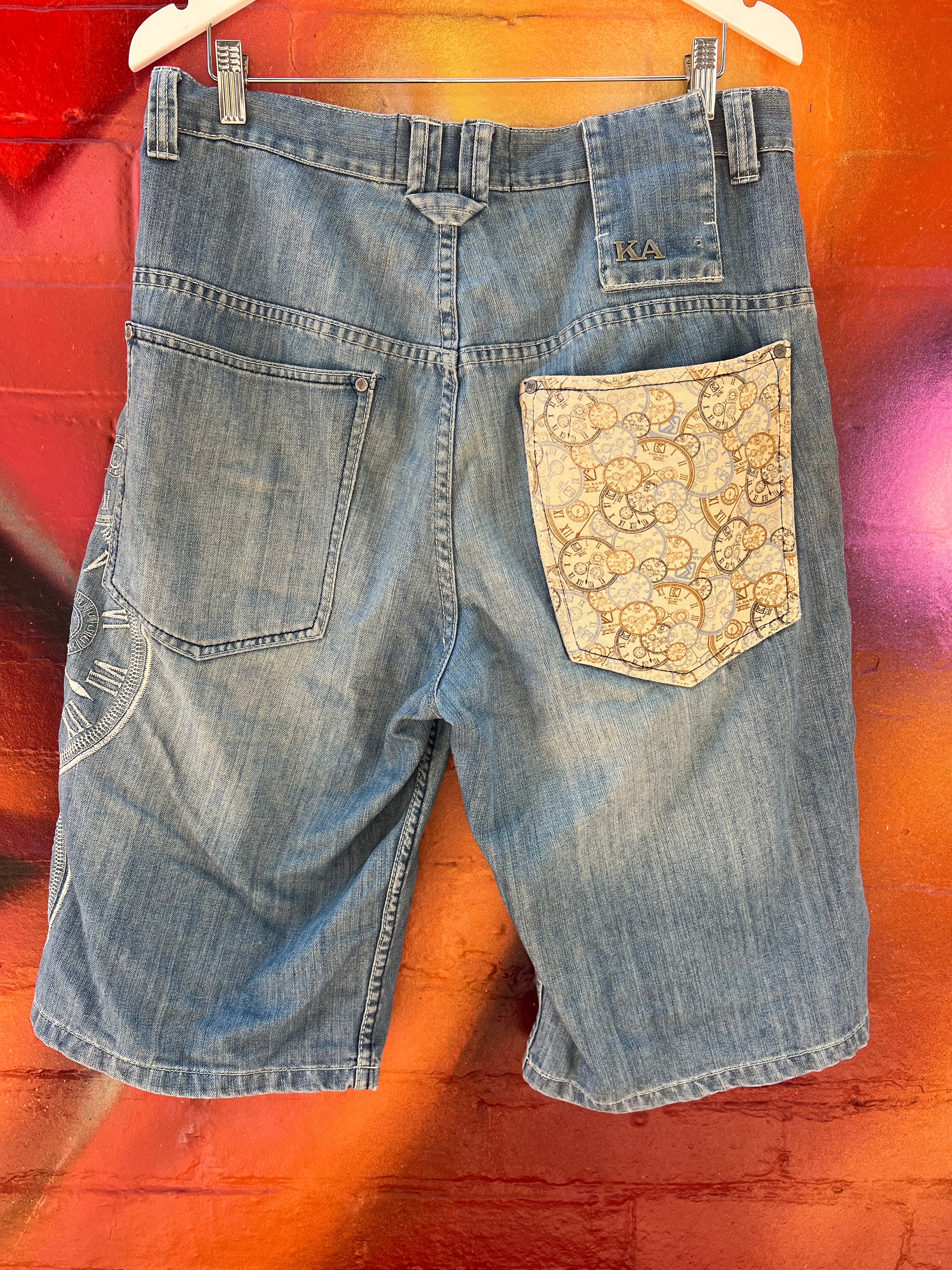 34 - Karl Kani Big Clock Embroidery Denim Shorts