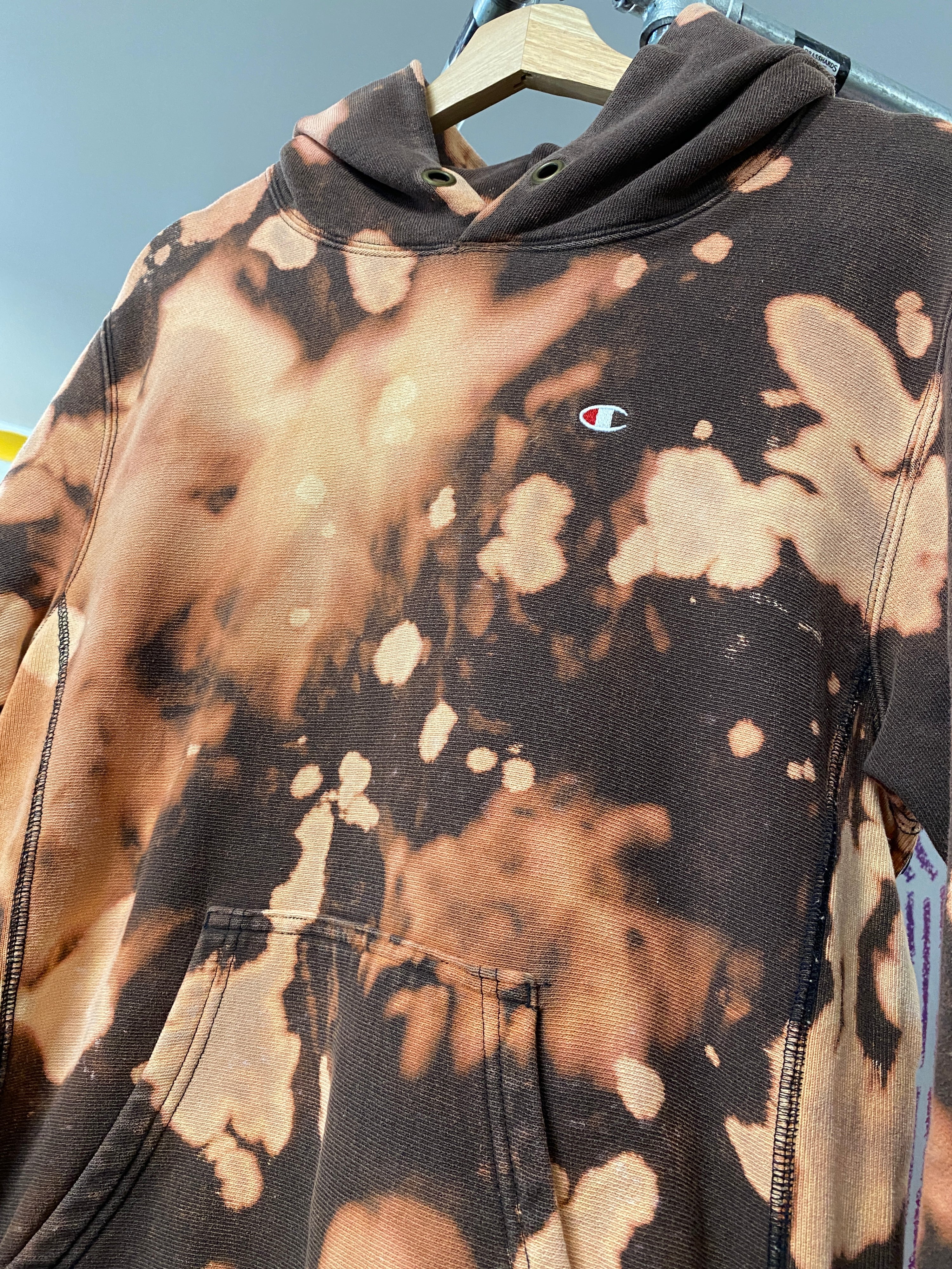 M - Champion Reverse Weave Warm Up Bleach Tie Dye Hoodie