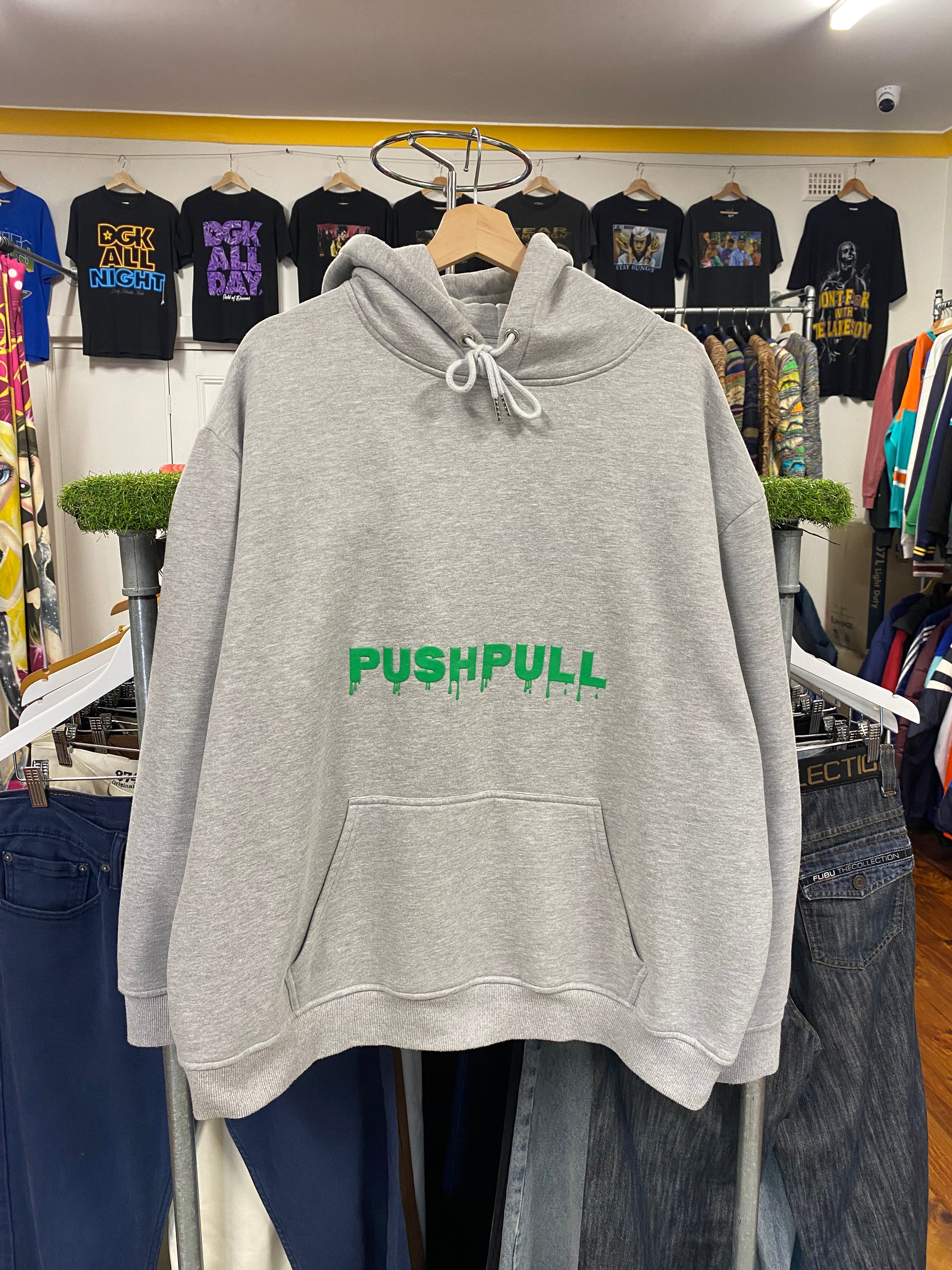 [L] PUSH PULL Garage Made Grey Hoodie