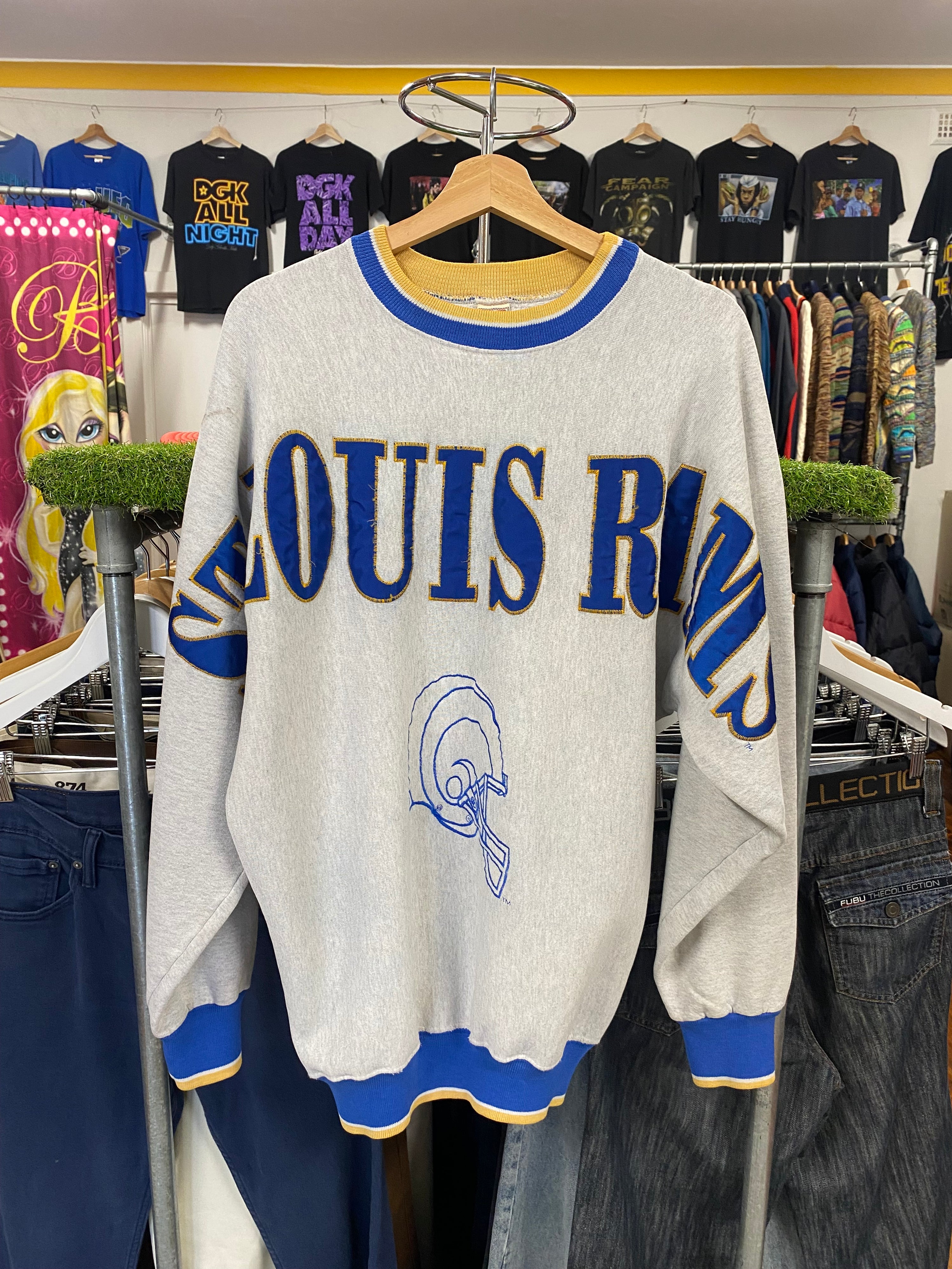 [L] Vintage St Louis Rams Over Body Grey Jumper