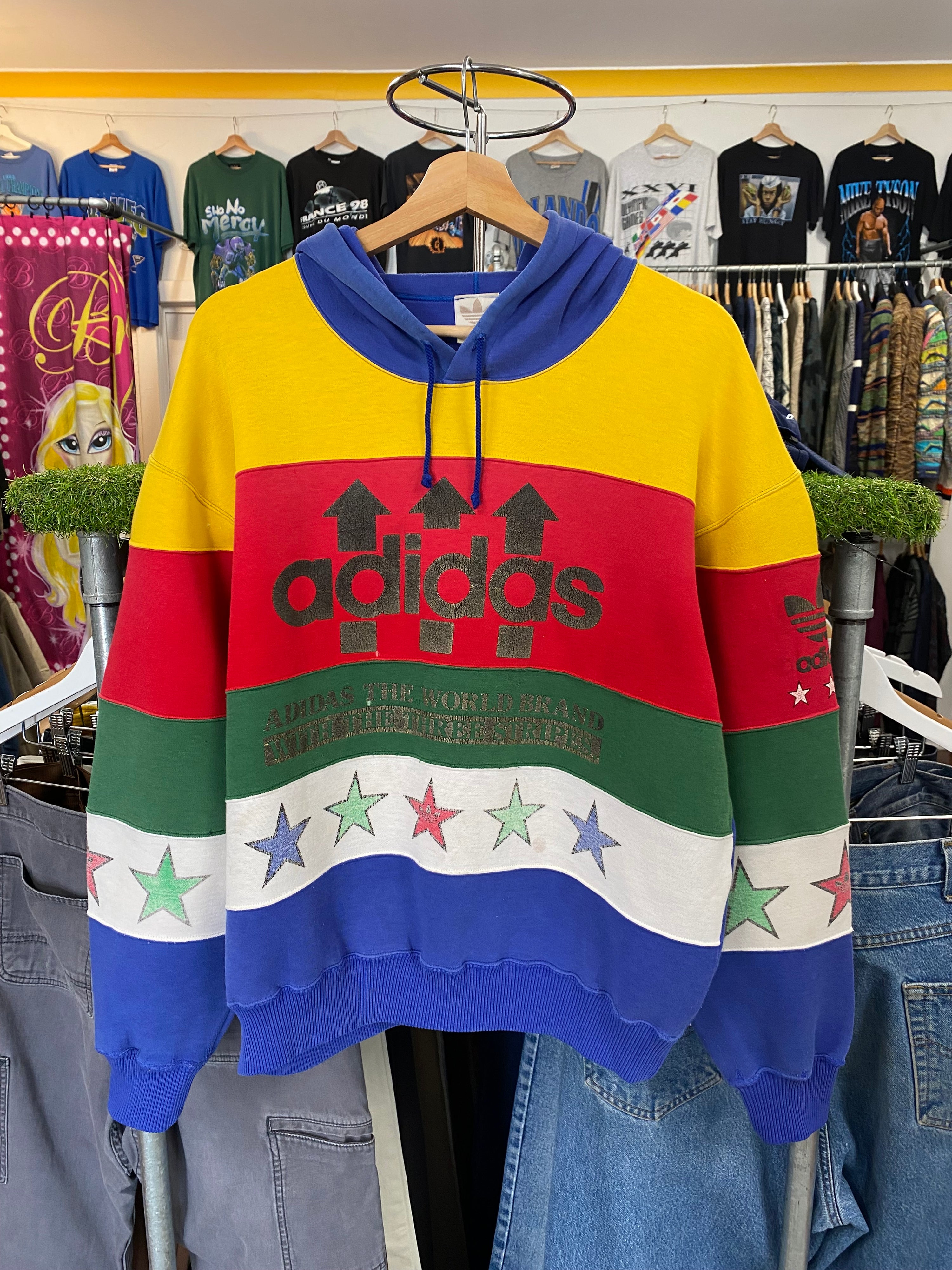 M - 1990s Adidas Colorful Striped Hoodie