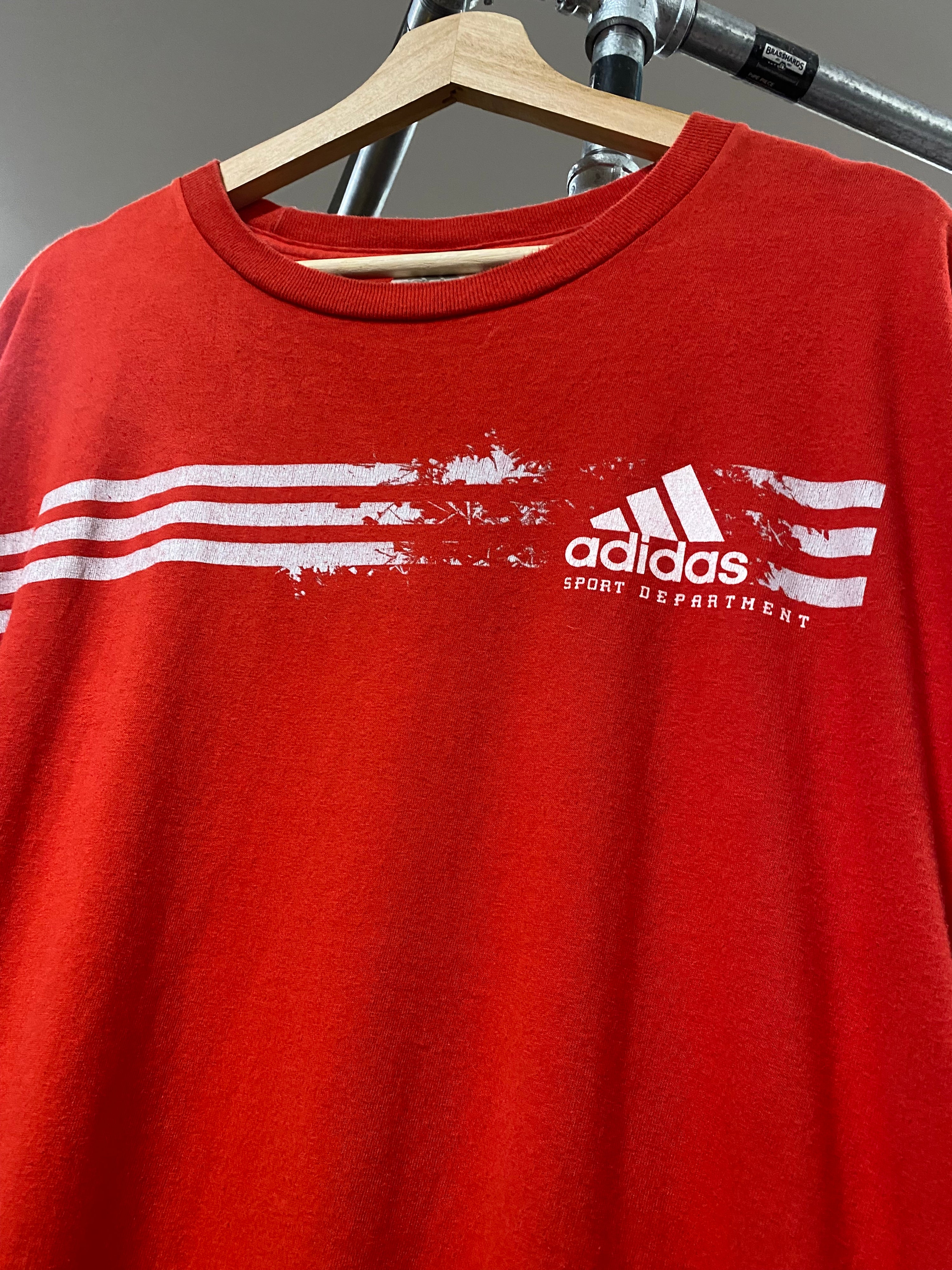 L - Adidas Sport Department 3 Stripe Red Tee