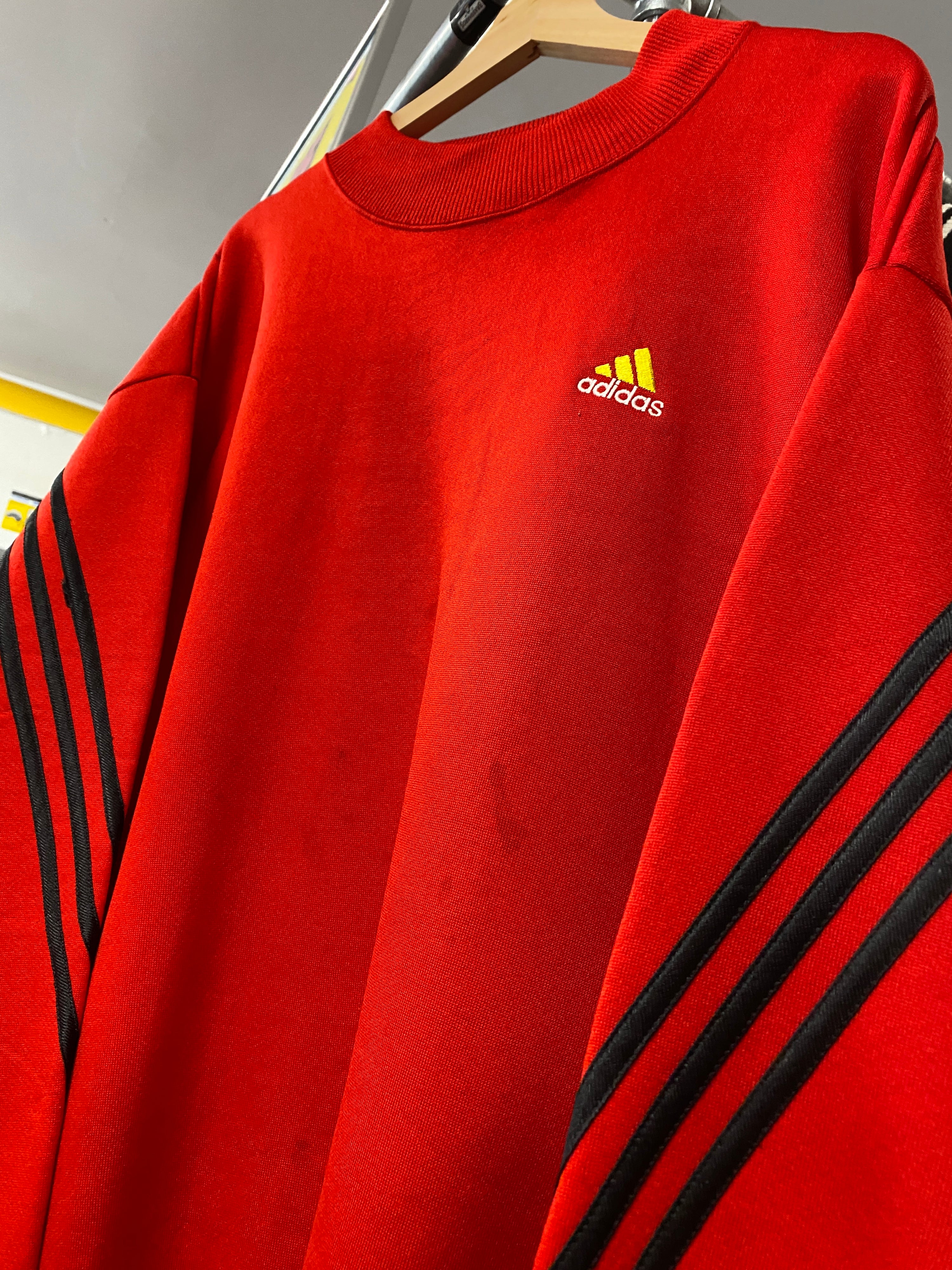 L - Vintage Adidas Red Jumper Yellow Logo