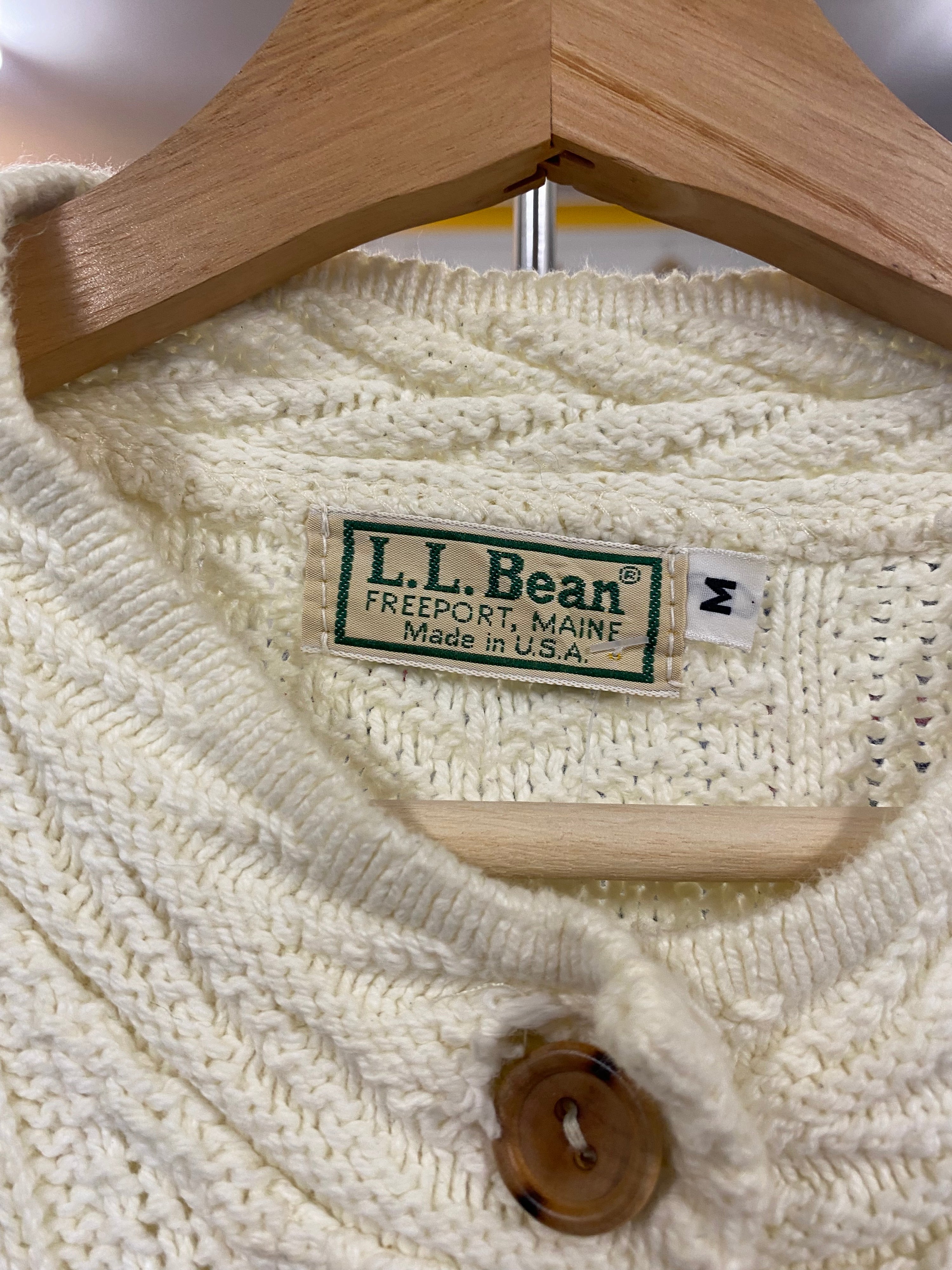 [M] L.L.Bean Cream Button-Up Knit Jumper