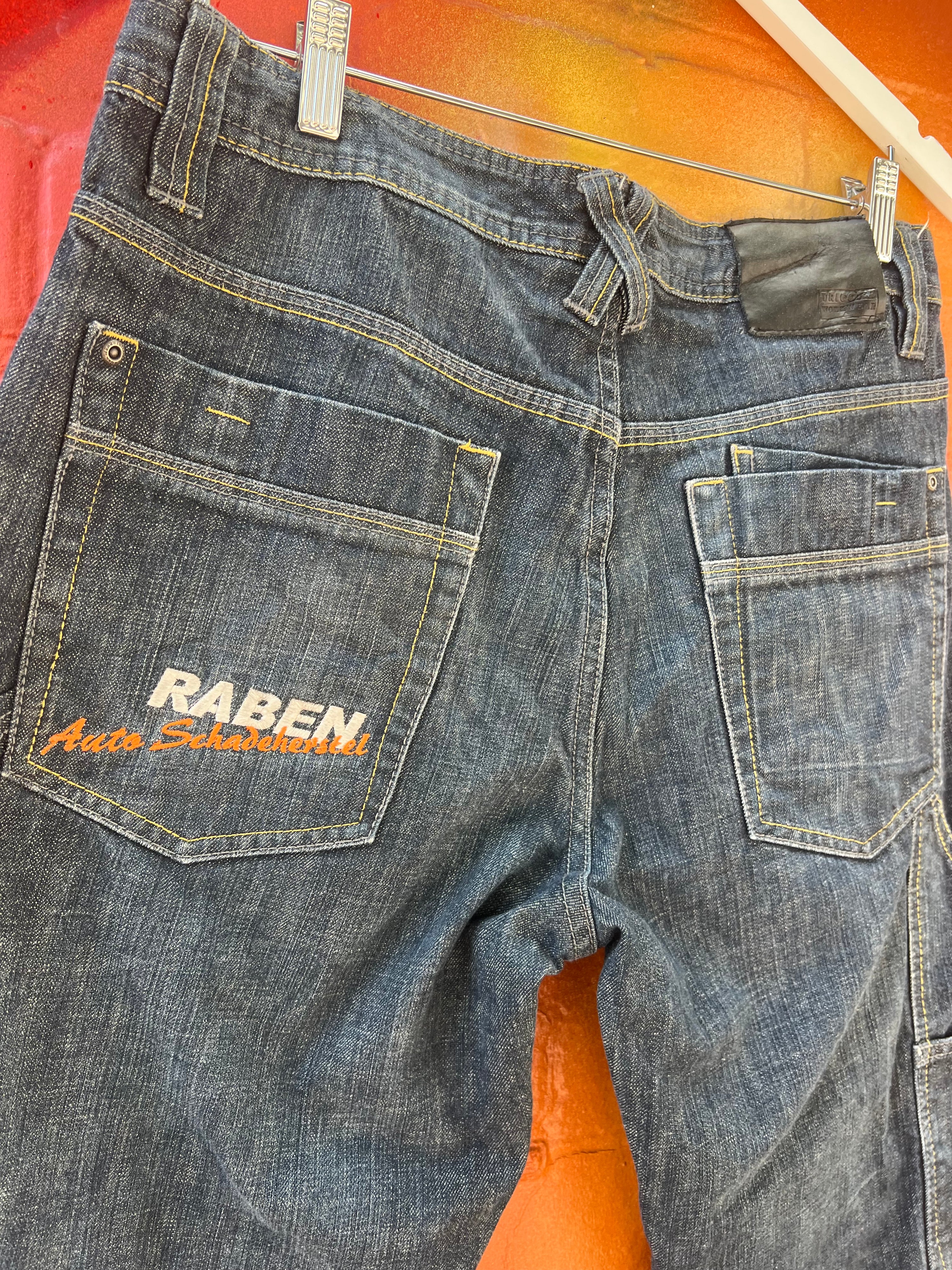 34 - Tricorp Workwear Denim Carpenter Shorts Yellow Stitching