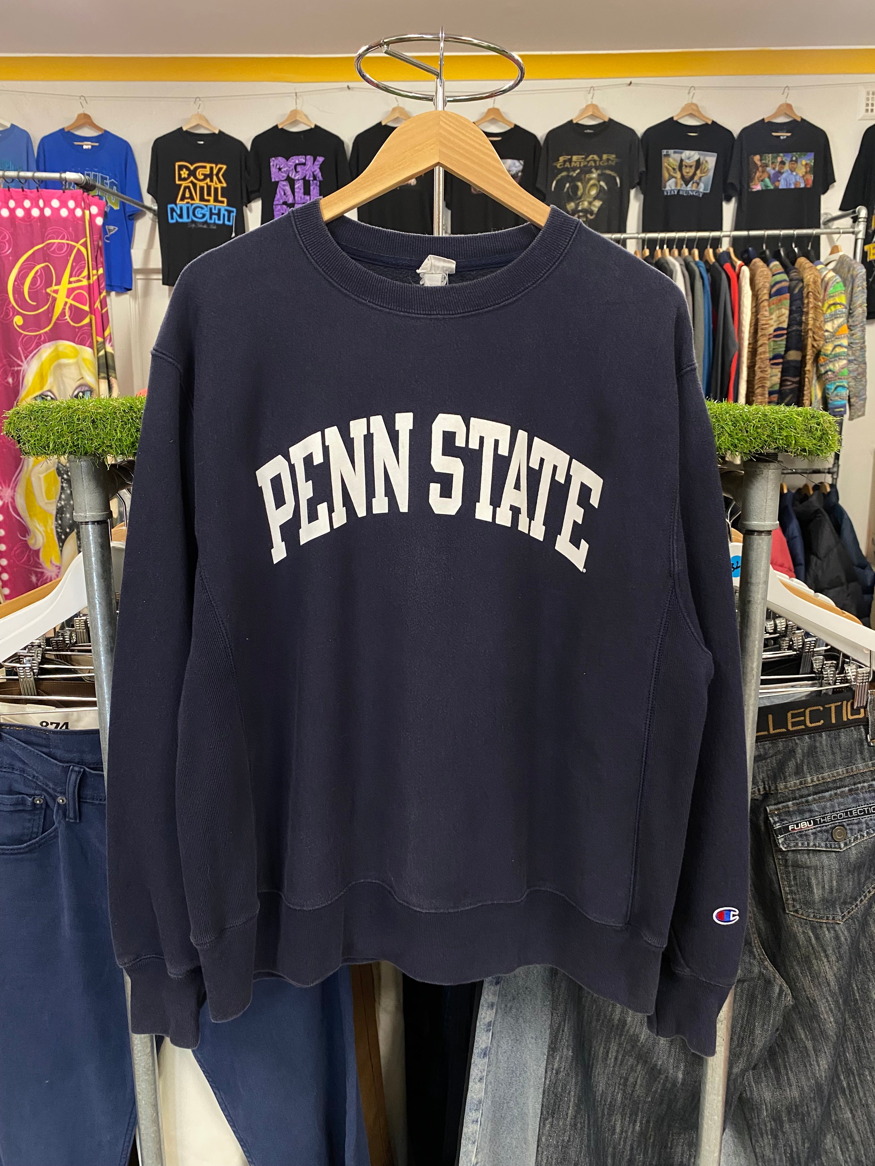 [L] Vintage Penn State Champion Reverse Weave Blue Jumper
