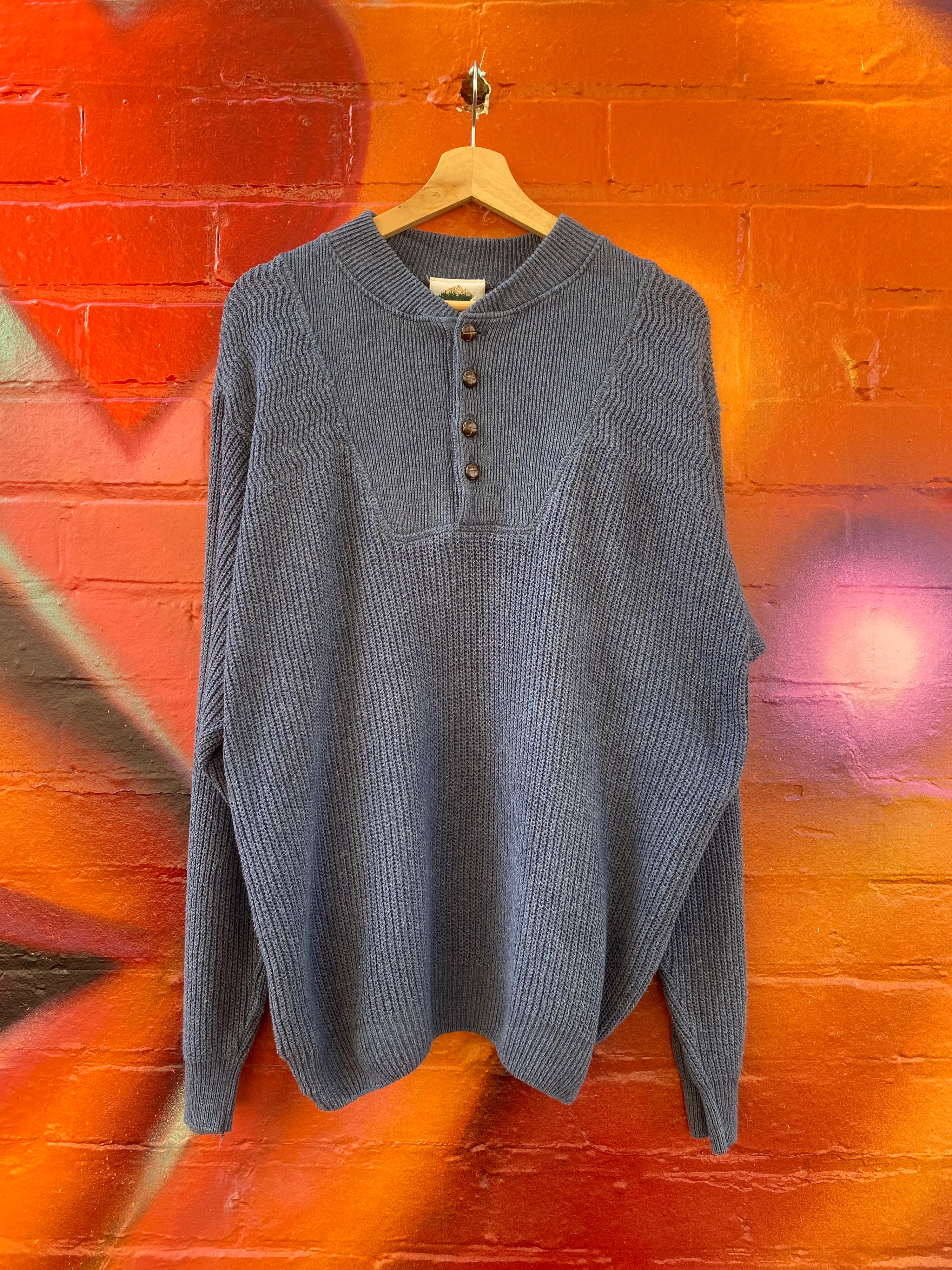 [M] Northern Elements Blue Button-Collar Knit Sweater