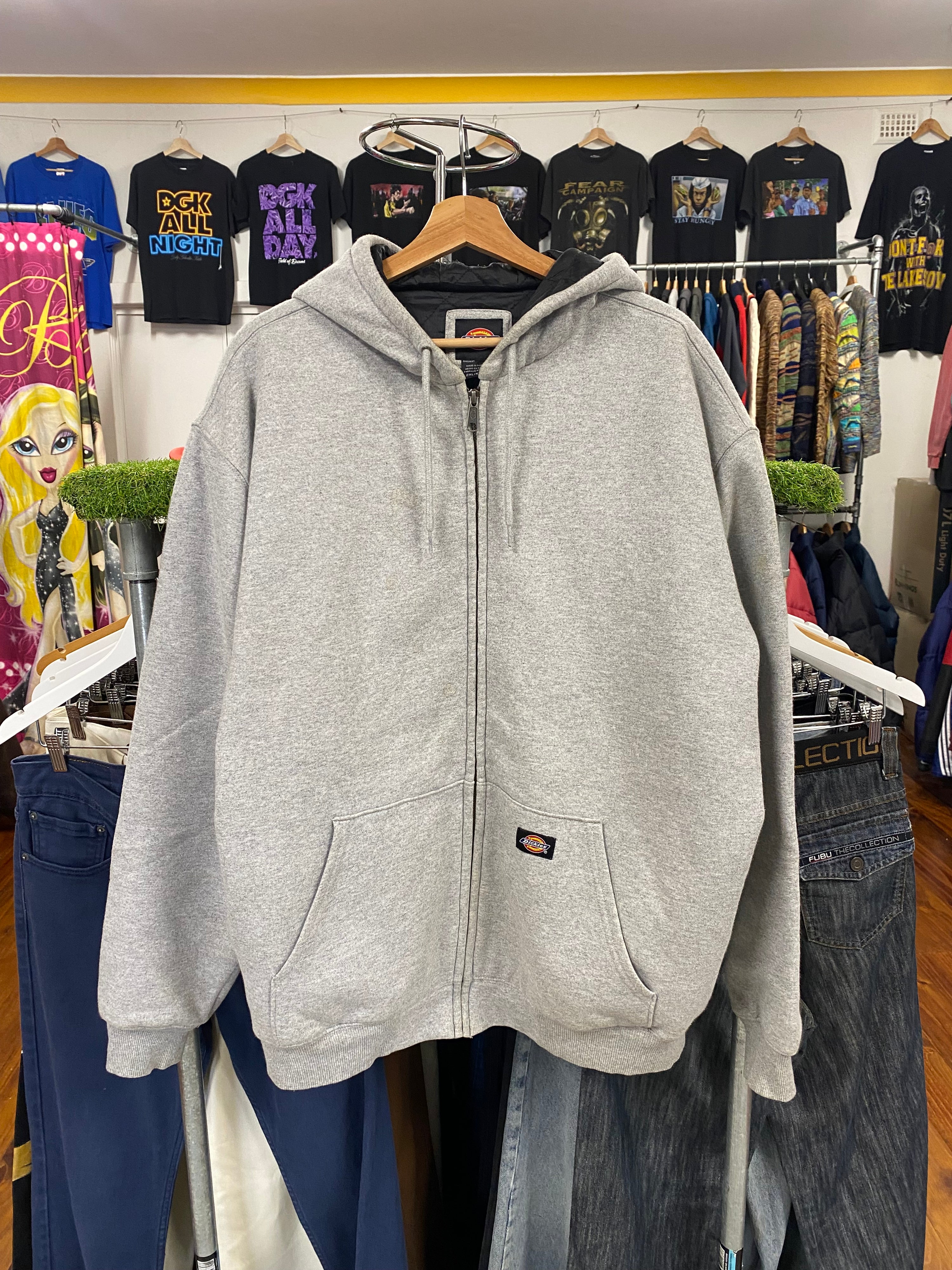 [2XL] Dickies Grey Quilt-Lined Zip Hoodie