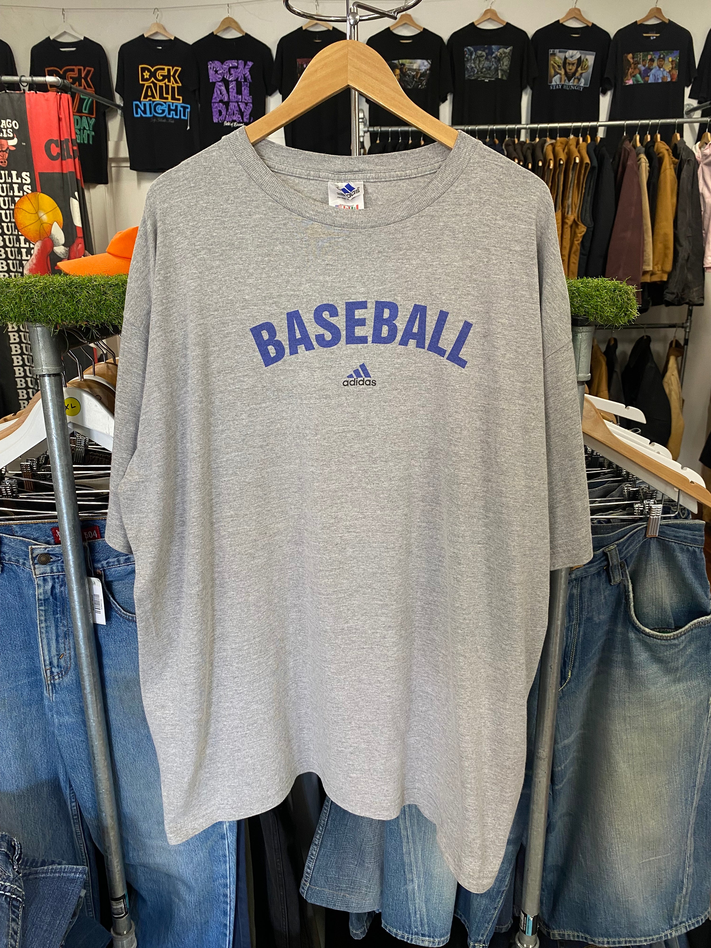 XL - Adidas Baseball Blue Logo Grey Tee