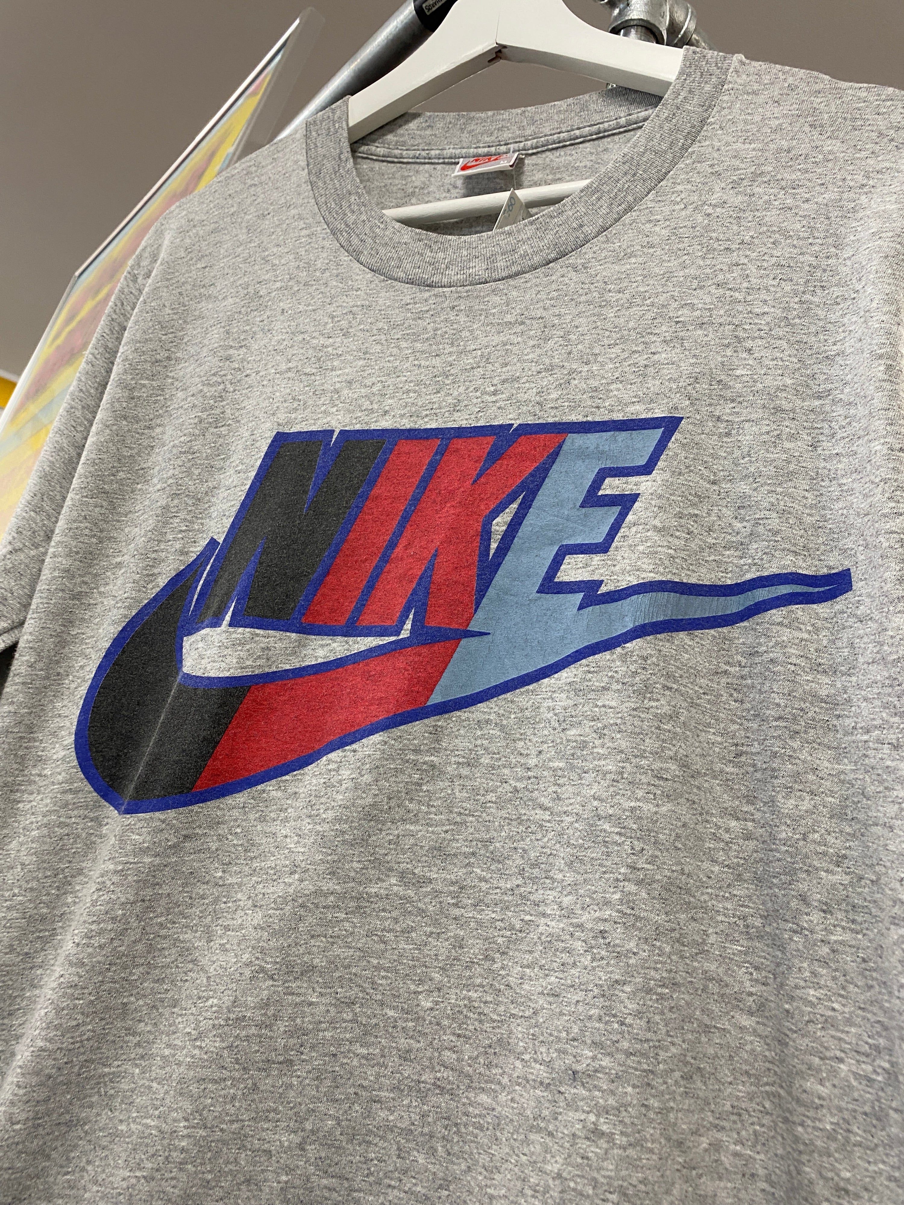 M - Nike Black/Red/Blue Big Centre Logo Grey Tee