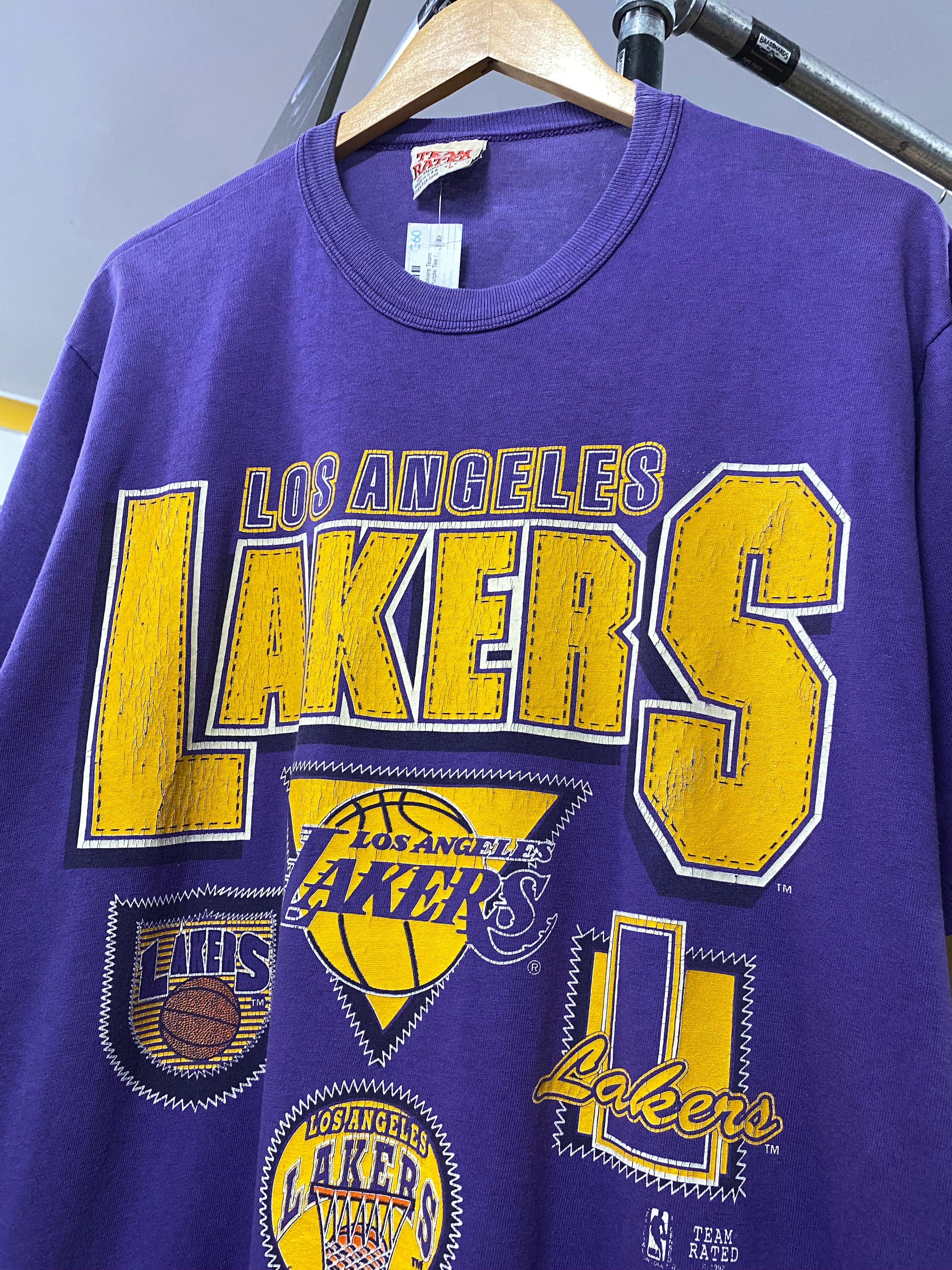 L - 1992 Los Angeles Lakers Team Rated Stich Graphic Purple Tee