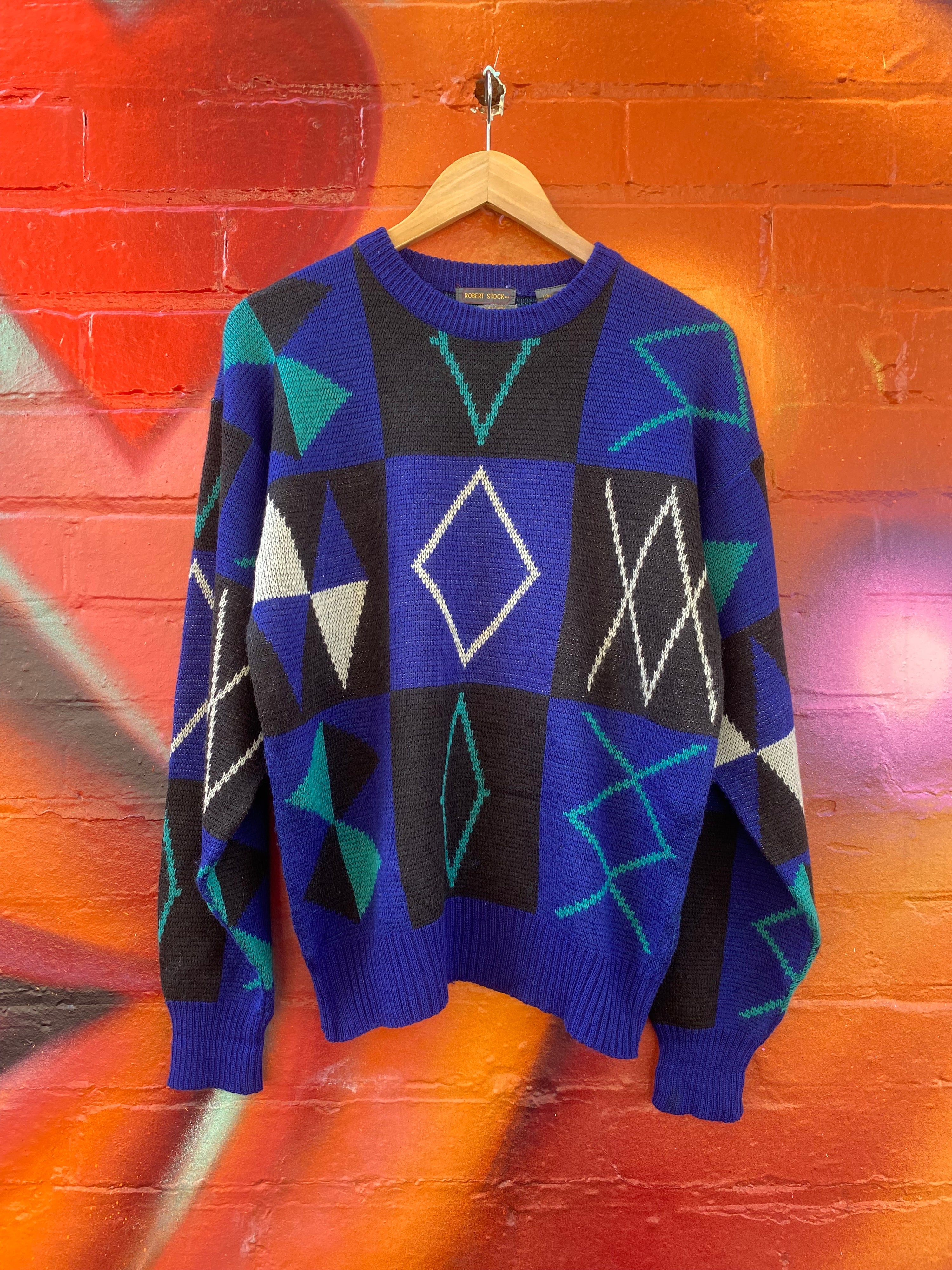 [M] Robert Stock Blue/Black Knit Sweater