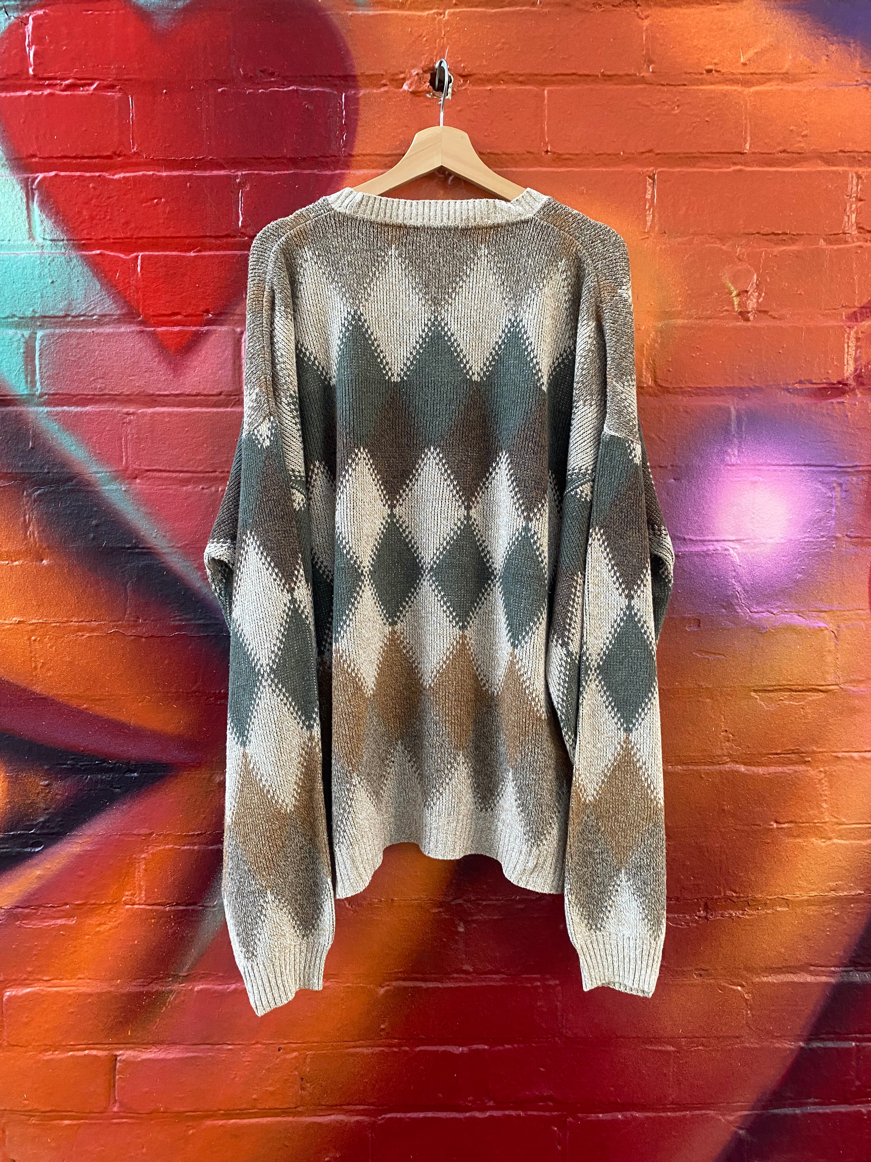 [XL] Liberty Sweaters Brown/Green Diamonds Knit Sweater