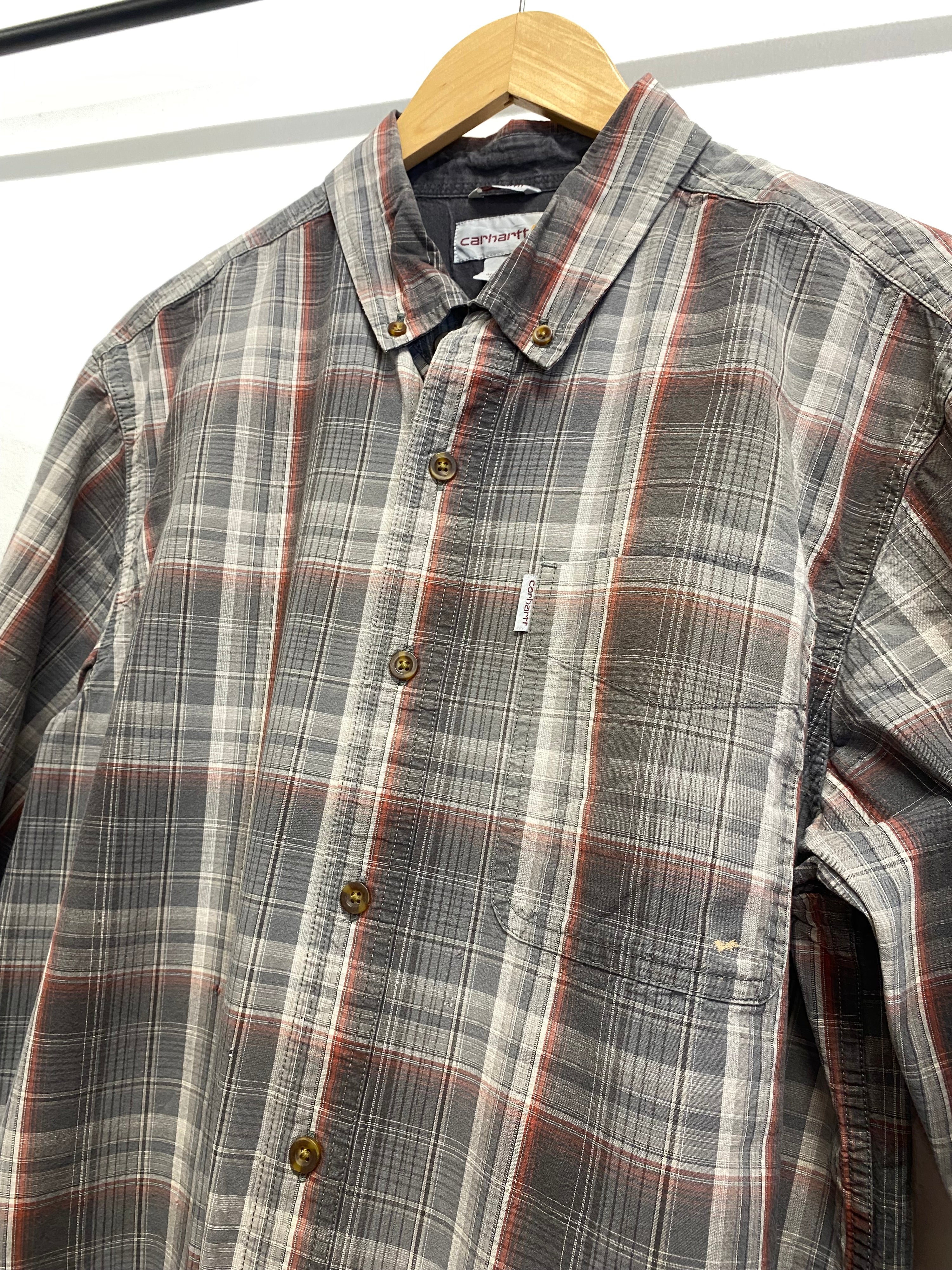 L - Carhartt Grey/Red Plaid LS Button-up