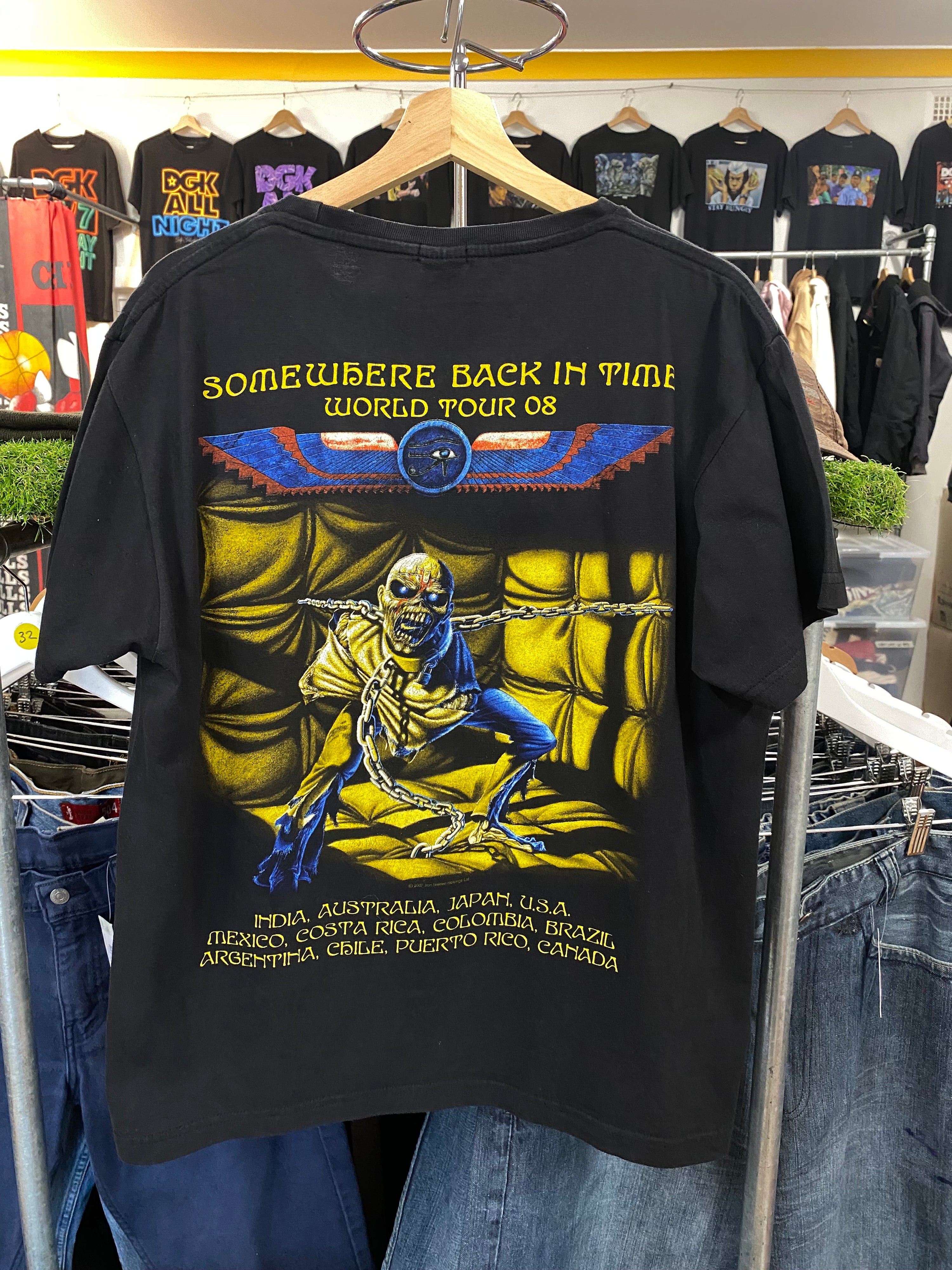 [L] 2008 Iron Maiden Somewhere Back In Time World Tour Double Sided Tshirt