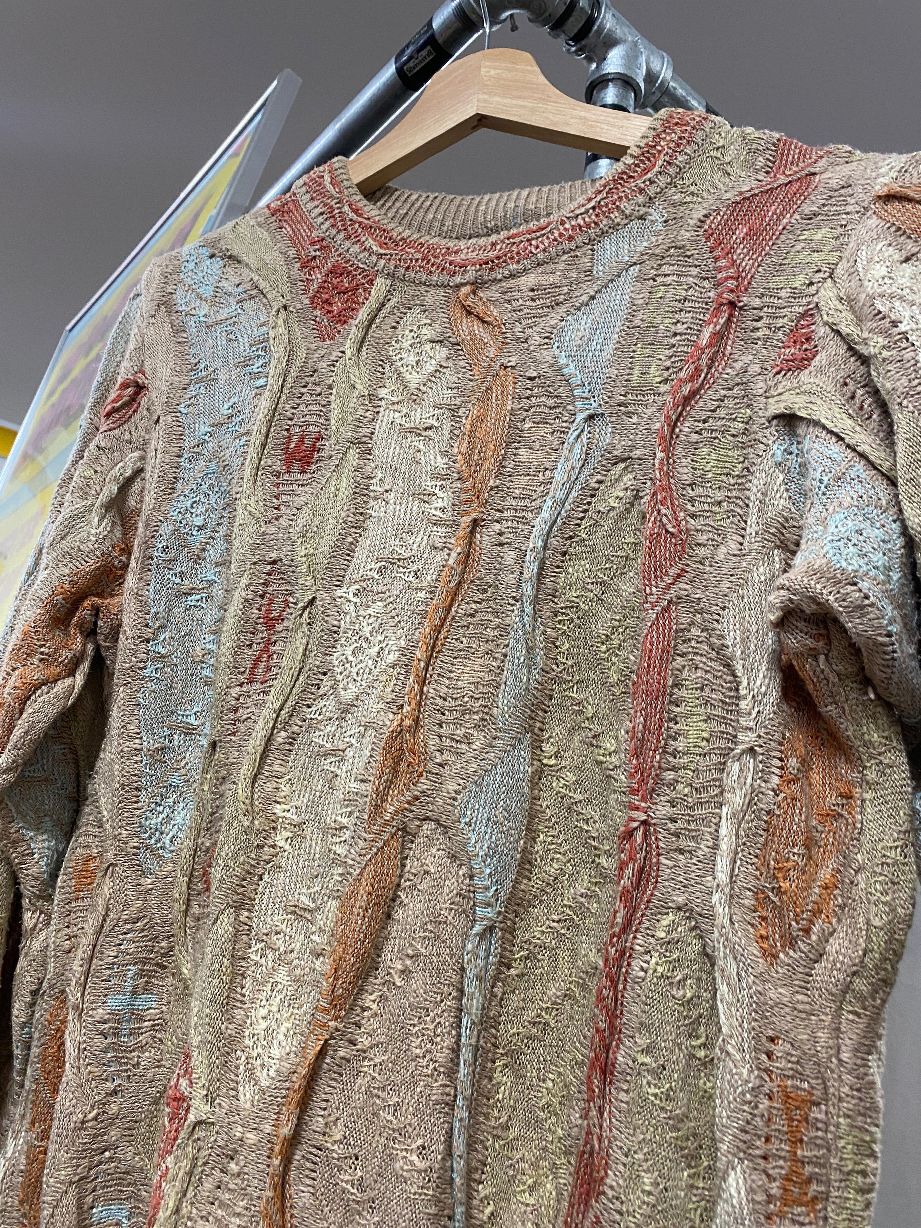 M - Vintage Coogi Beige/Salmon Vertical Wool Jumper